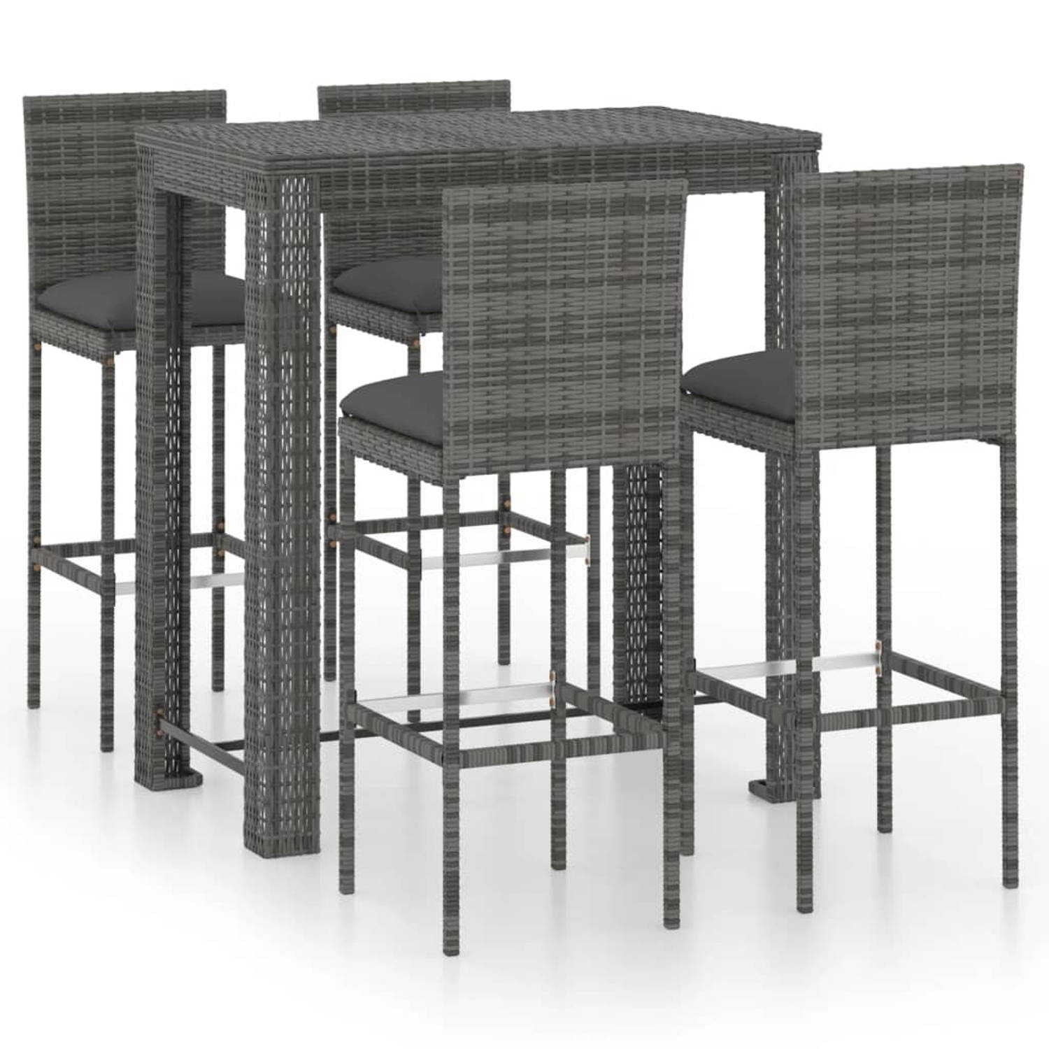 The Living Store Barset - Grijs - PE-rattan/staal - 100x60.5x110.5cm - 4x barkruk - Montage vereist