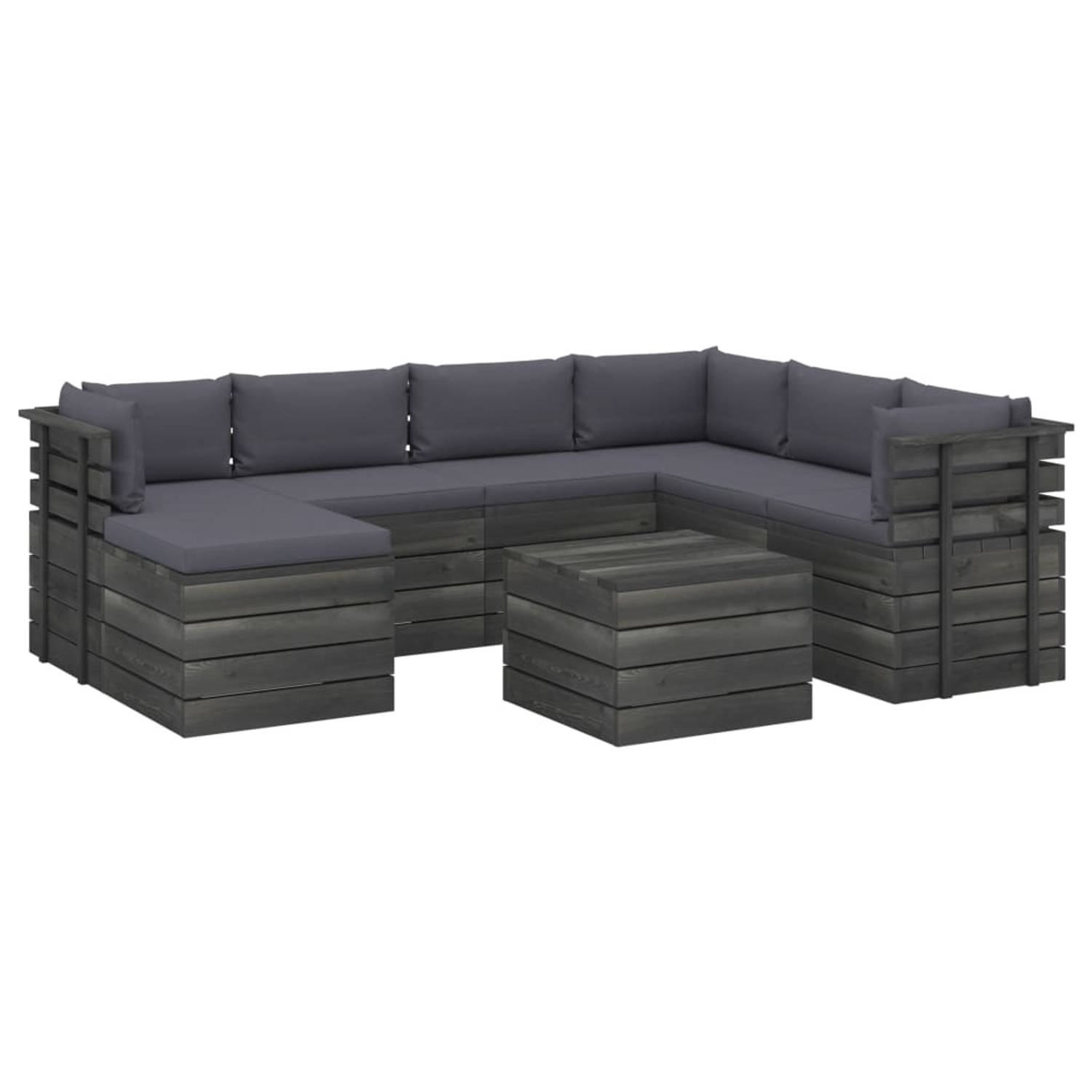 The Living Store Loungeset Pallet - 60x65x71.5cm - Massief grenenhout - Antraciet kussens