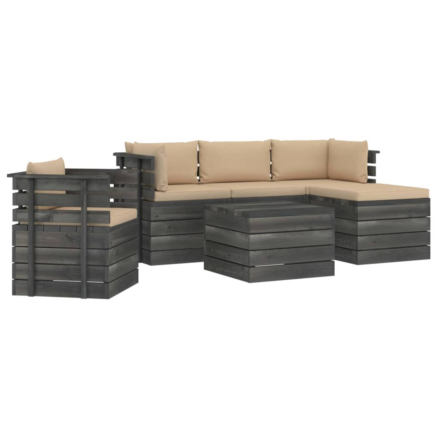 The Living Store 6-delige Loungeset met kussens pallet massief grenenhout - Tuinset