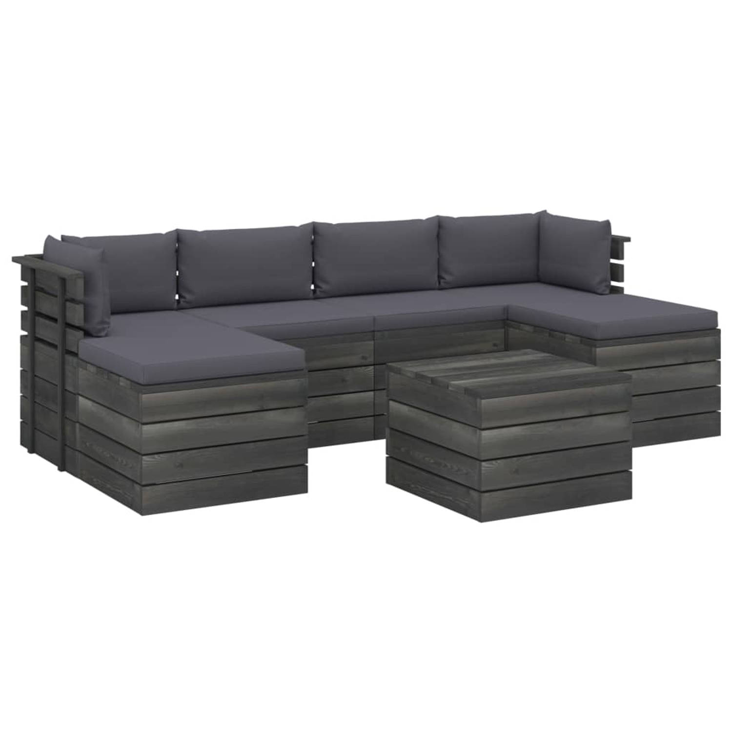 The Living Store Pallet Loungeset - Grenenhout - Antraciet - 60 x 65 x 71.5 cm - Modulair