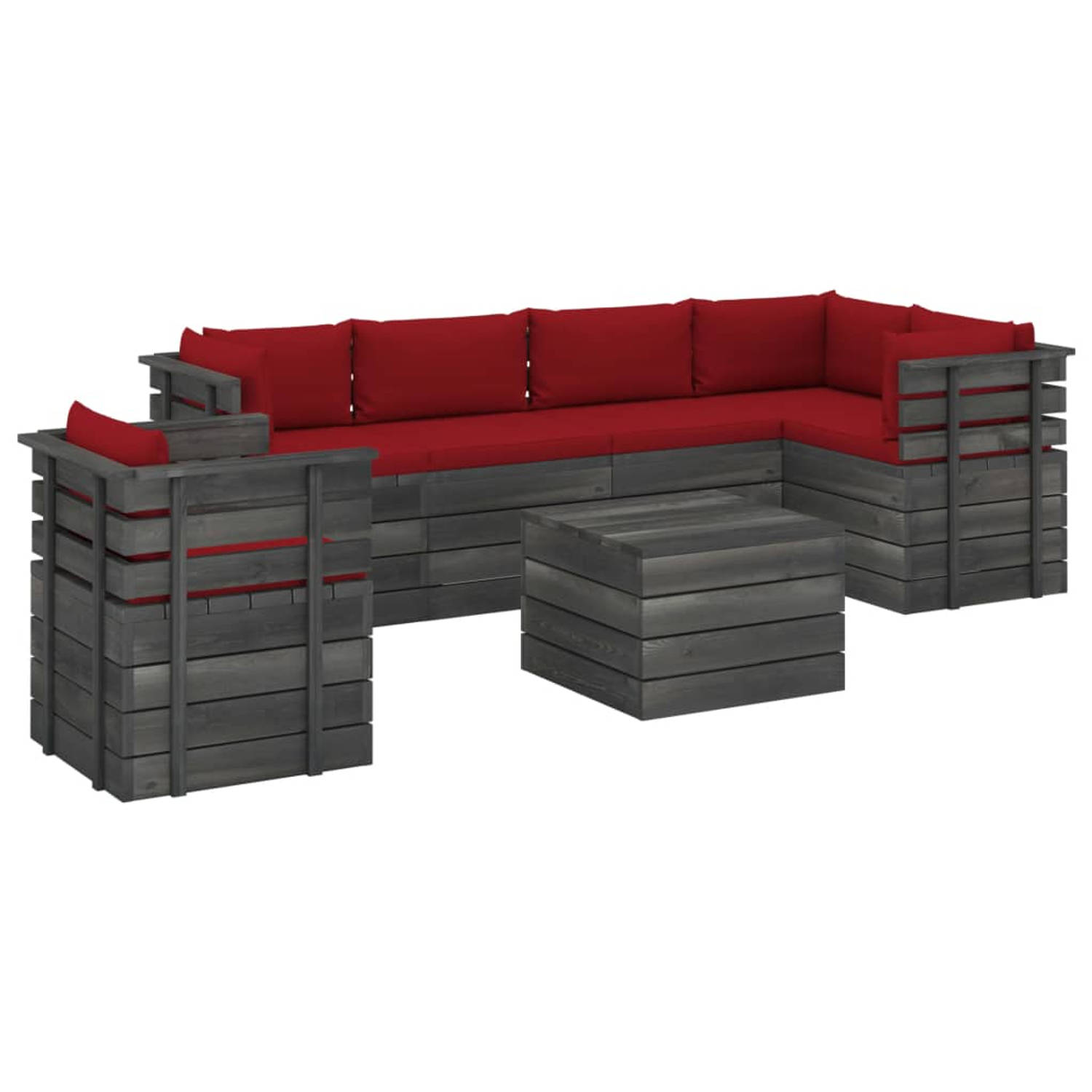 The Living Store 7-delige Loungeset met kussens pallet massief grenenhout - Tuinset