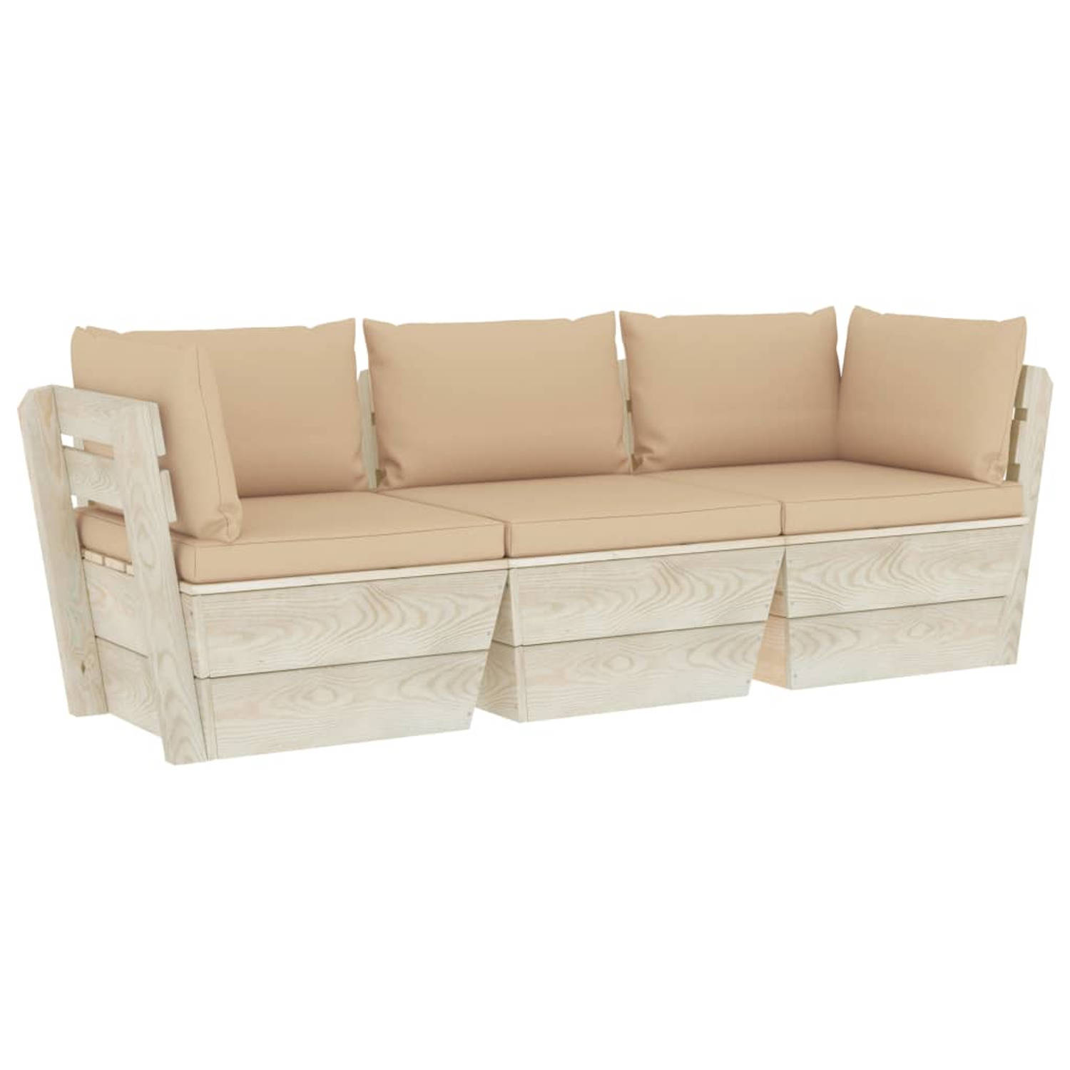 The Living Store Pallet Hoekbank Middenbank - 60x60x65cm - Beige kussen - Geïmpregneerd vurenhout