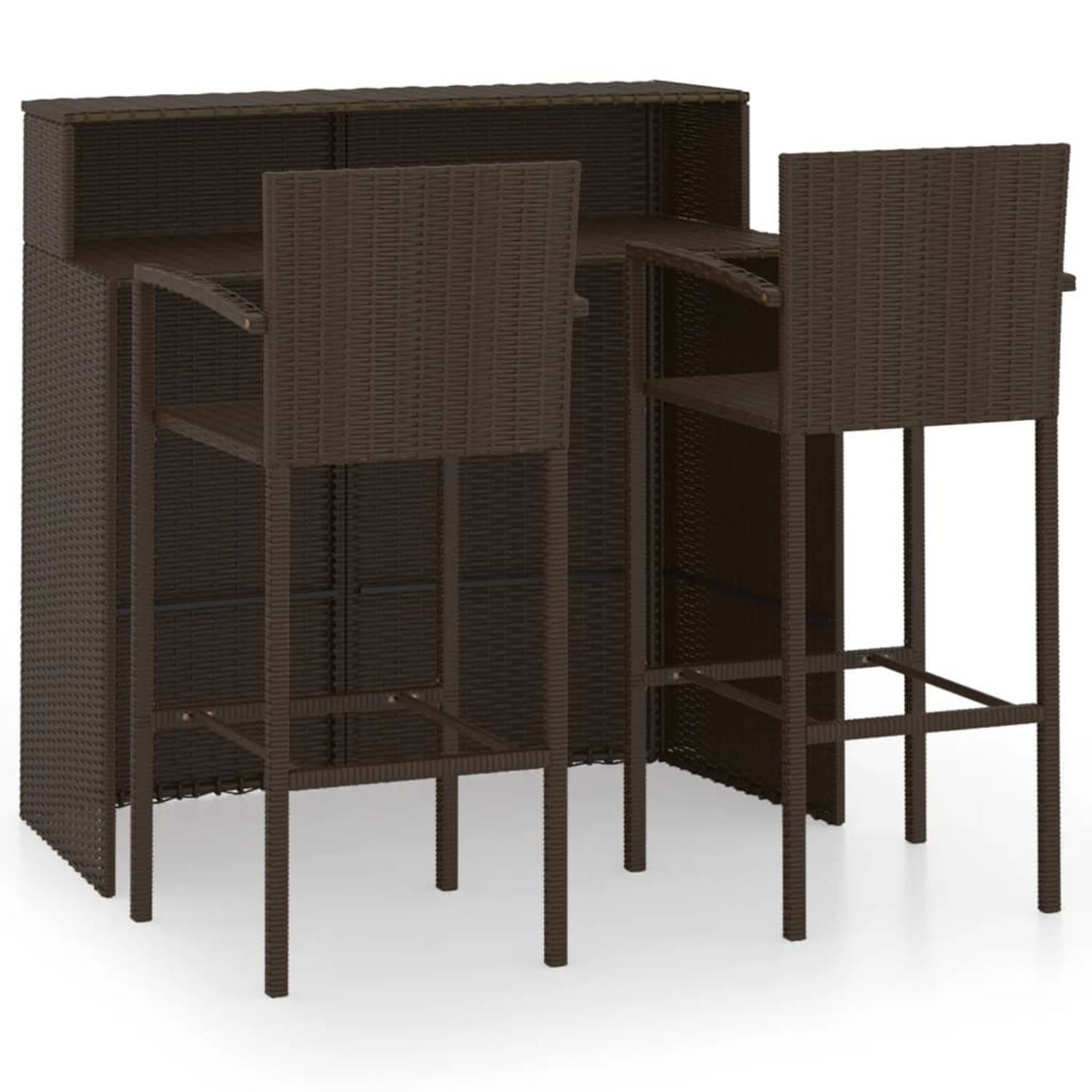 The Living Store Barset Bruin - PE-rattan - Gepoedercoat Staal - 120 x 55 x 110 cm (L x B x H) - 52 x 56 x 118 cm (B x D x H) - Gemonteerd - 1 tafel - 2 stoelen