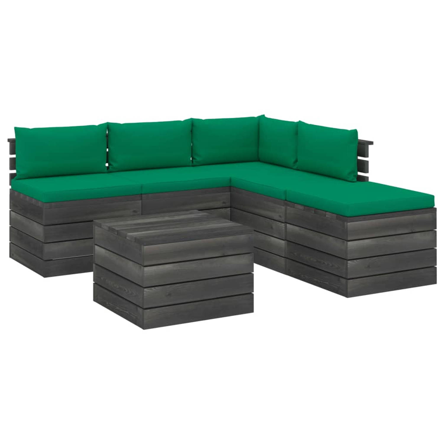 The Living Store Pallet Lounge Set - Grenenhout - Groene Kussens - Modulair