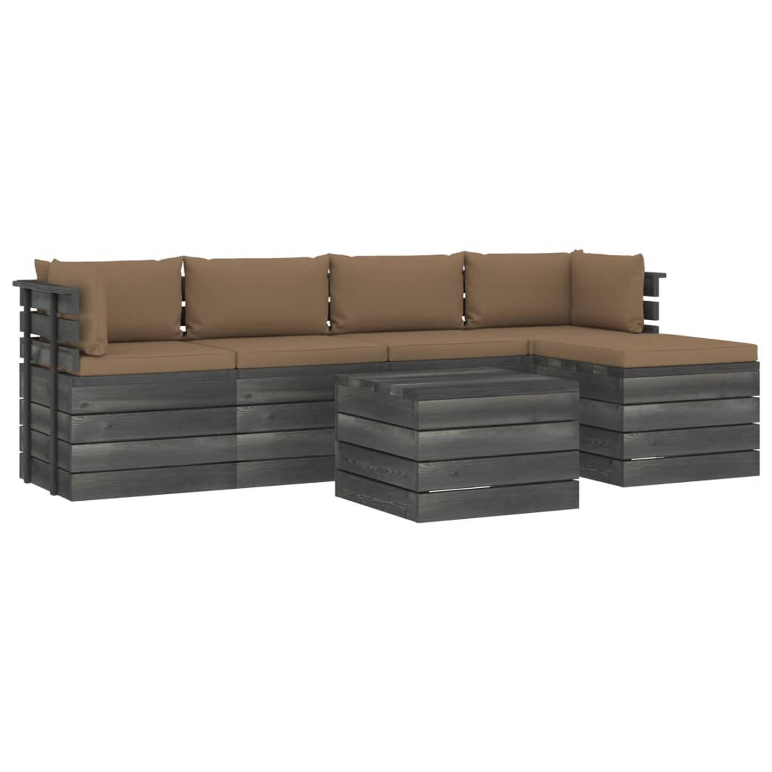 The Living Store Tuinset Pallet - Grenenhout - Taupe - 7-delig