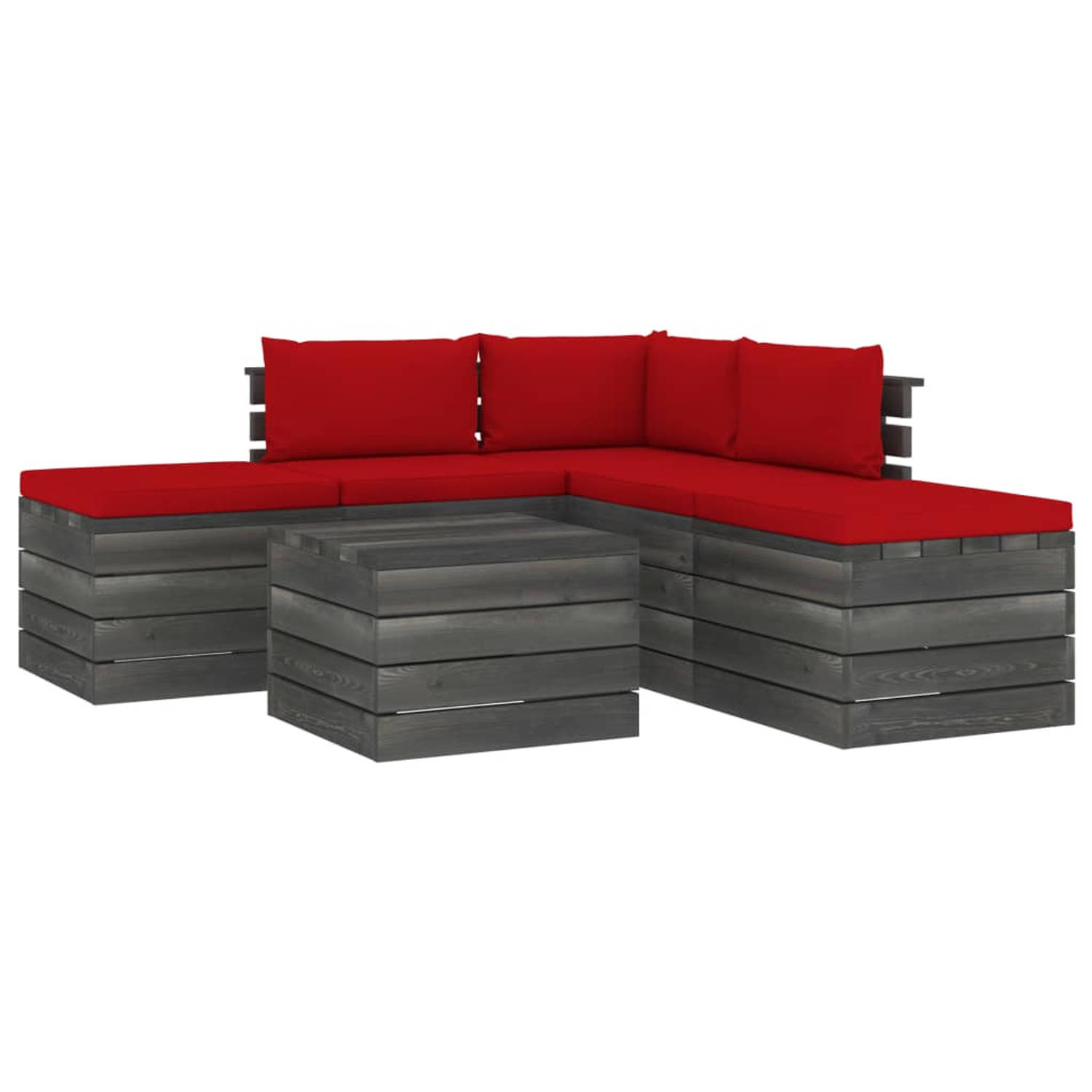 The Living Store Pallet Loungeset - Grenenhout - Rood - 60x65x71.5 cm - Modulair