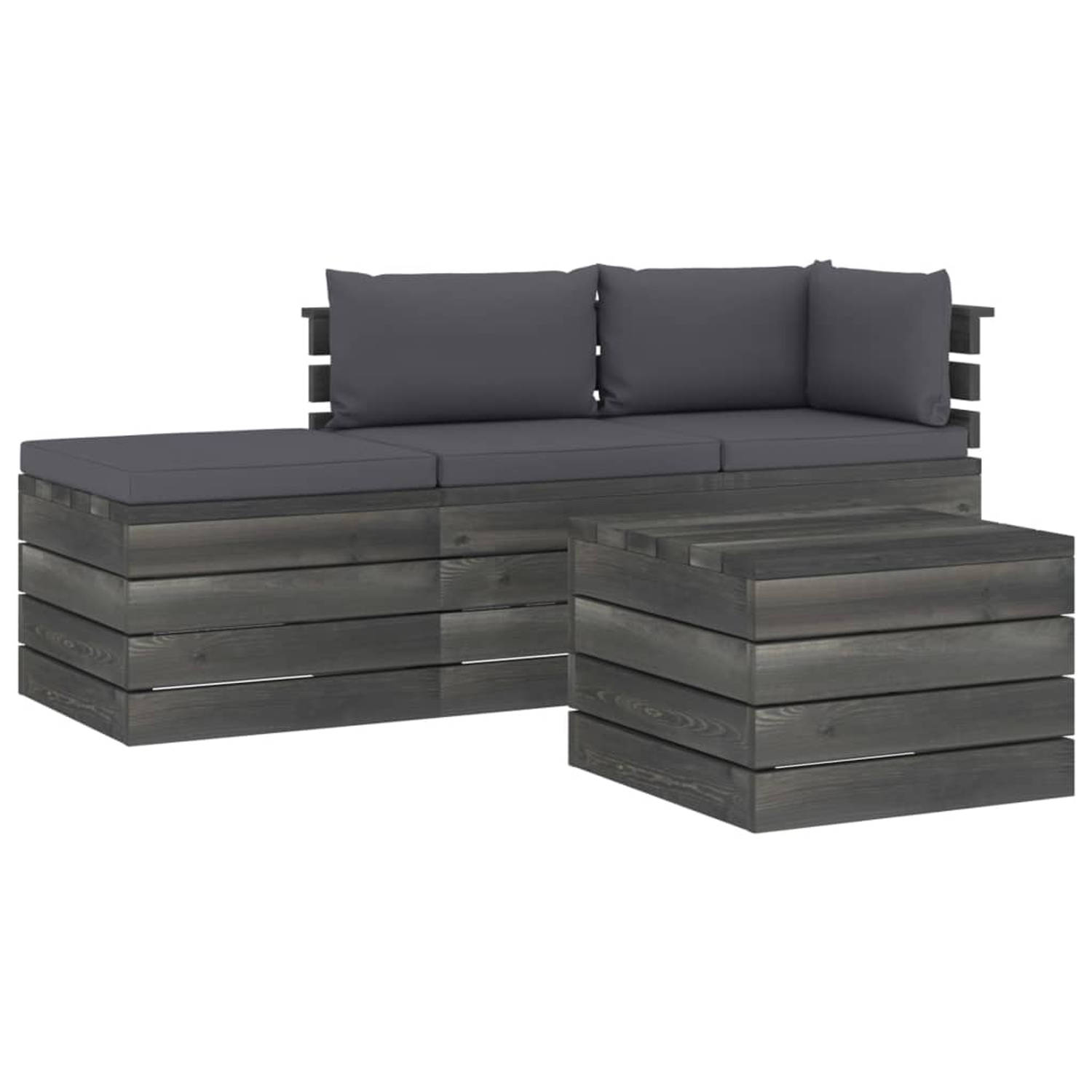 The Living Store 4-delige Loungeset met kussens pallet massief grenenhout - Tuinset