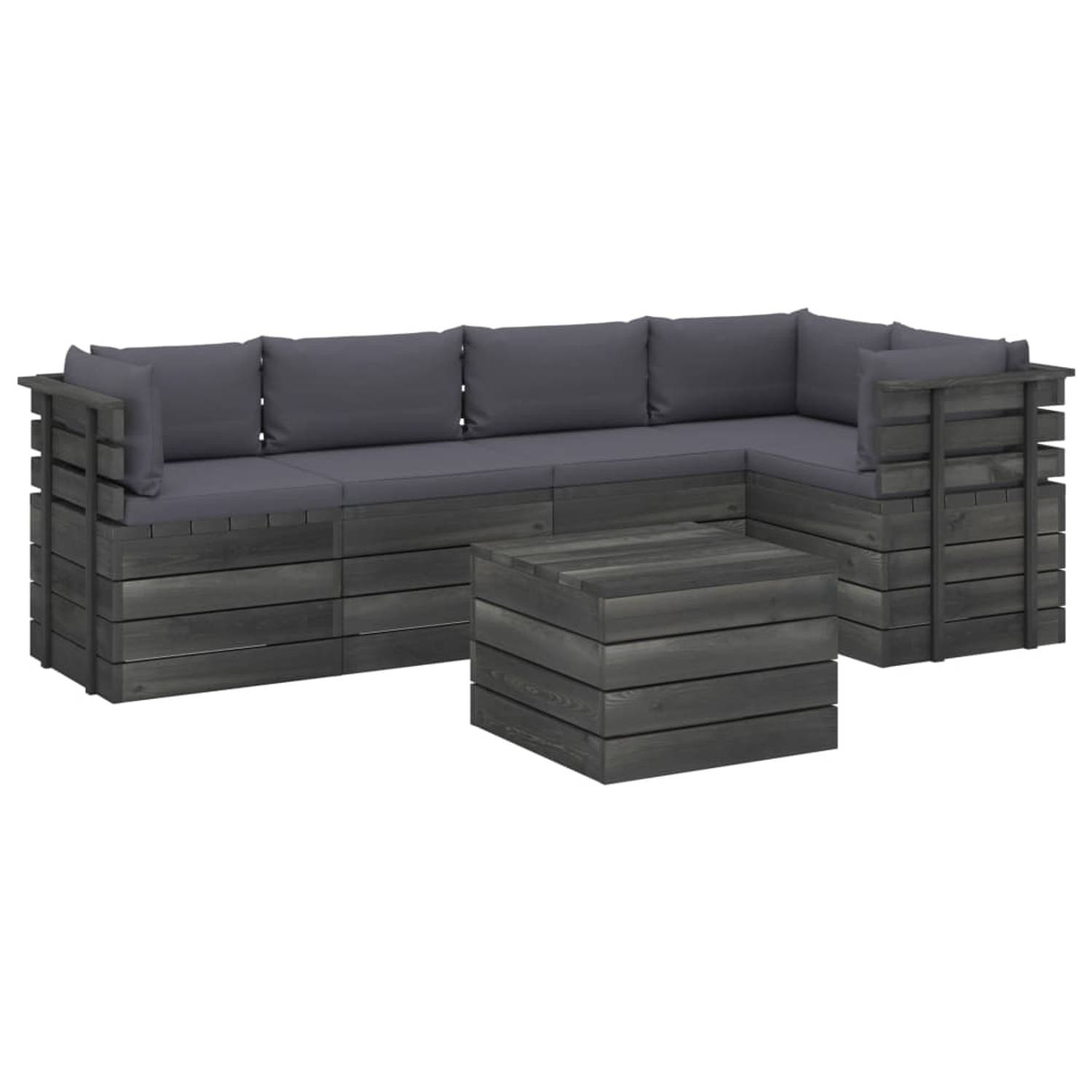 The Living Store Loungeset - Pallet - Grenenhout - Antraciet - 60x65x71.5 cm - 100% polyester