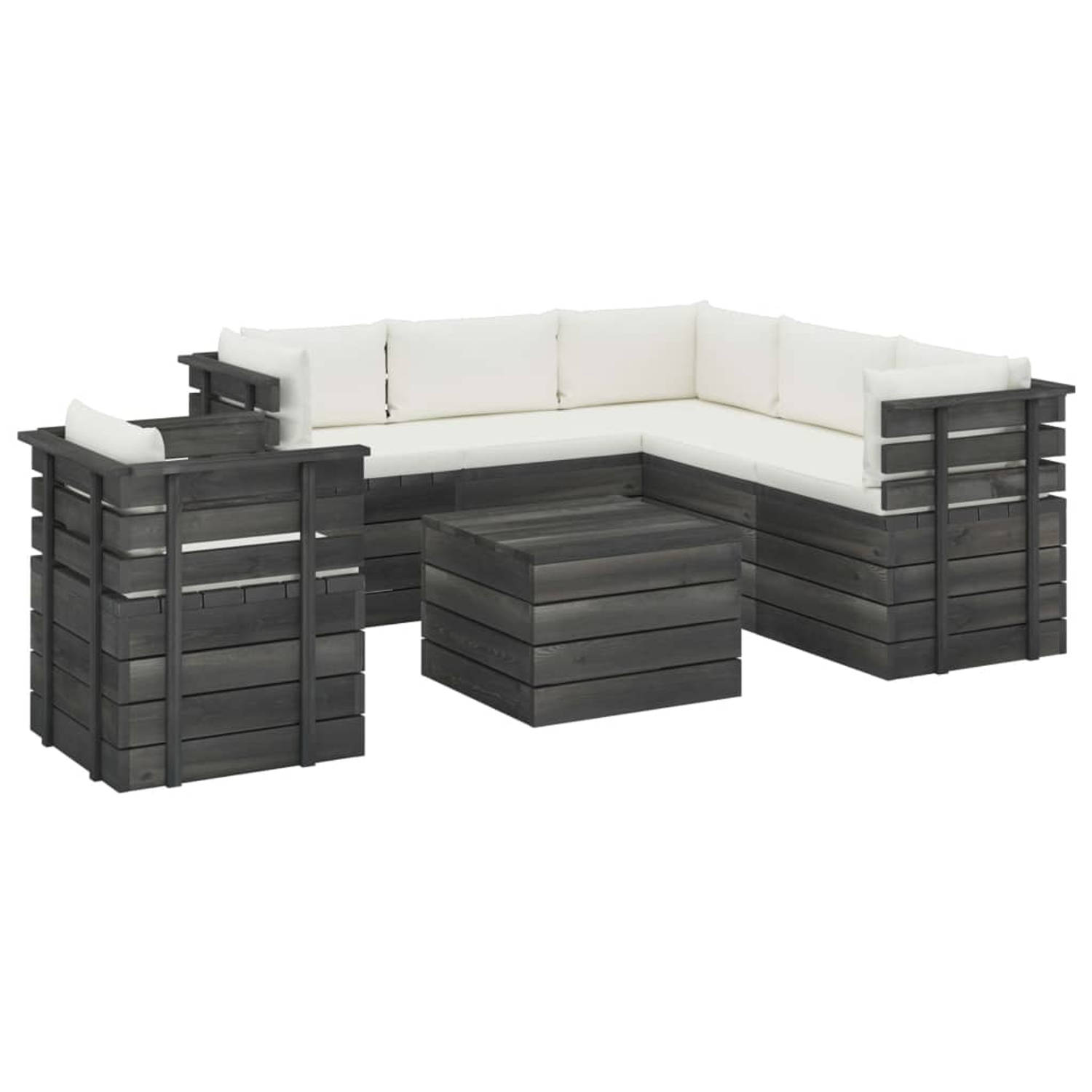 The Living Store 7-delige Loungeset met kussens pallet massief grenenhout - Tuinset