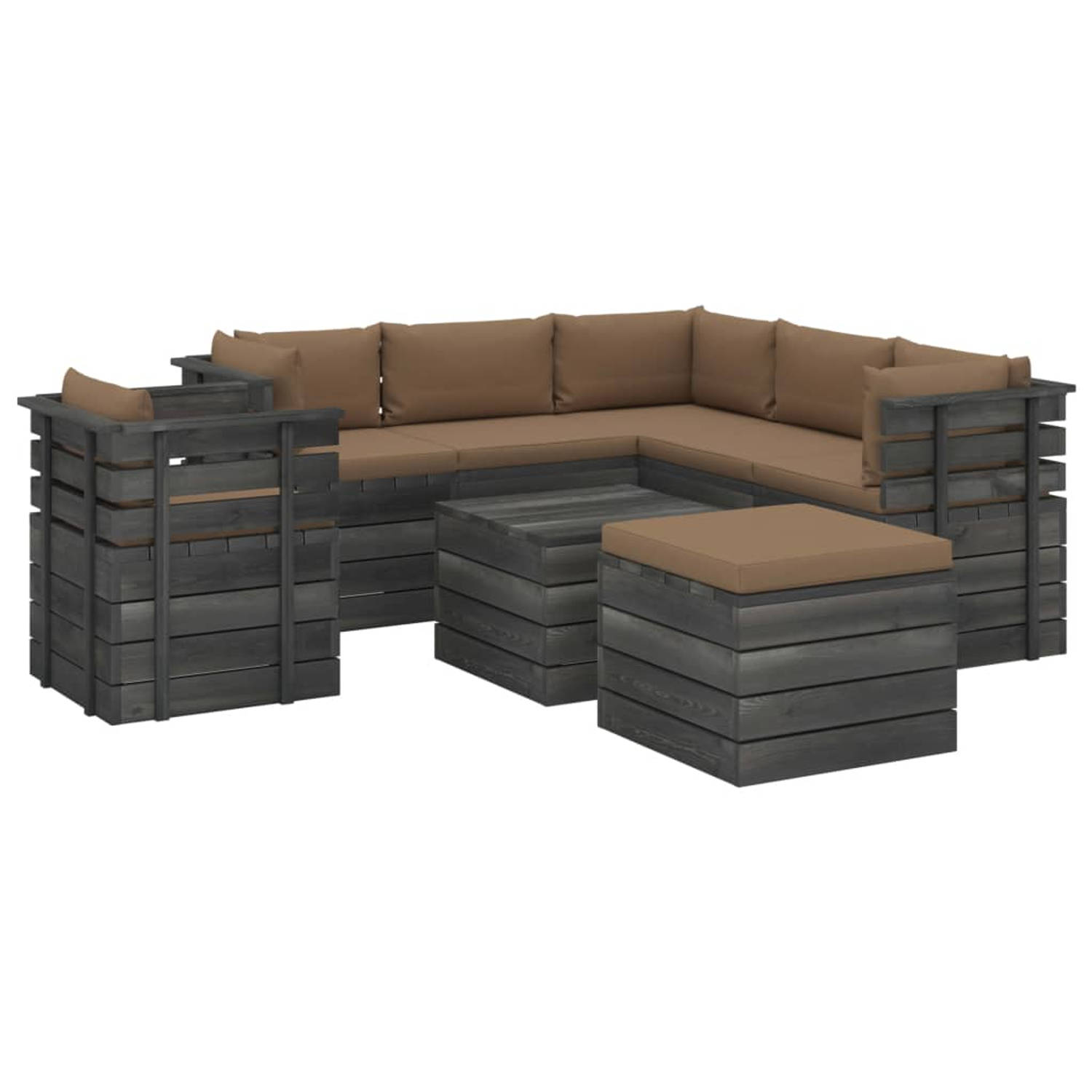 The Living Store Pallet Lounge Set - Garden Furniture - 70x65x71.5 cm - Solid Pine Wood - Taupe