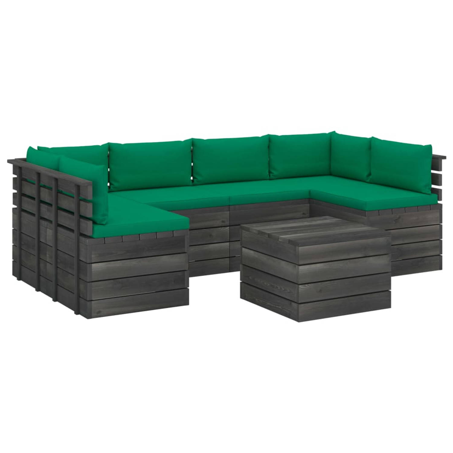 The Living Store Tuinset Pallet Lounge - 60x65x71.5 cm - Grenenhout - Groen kussen