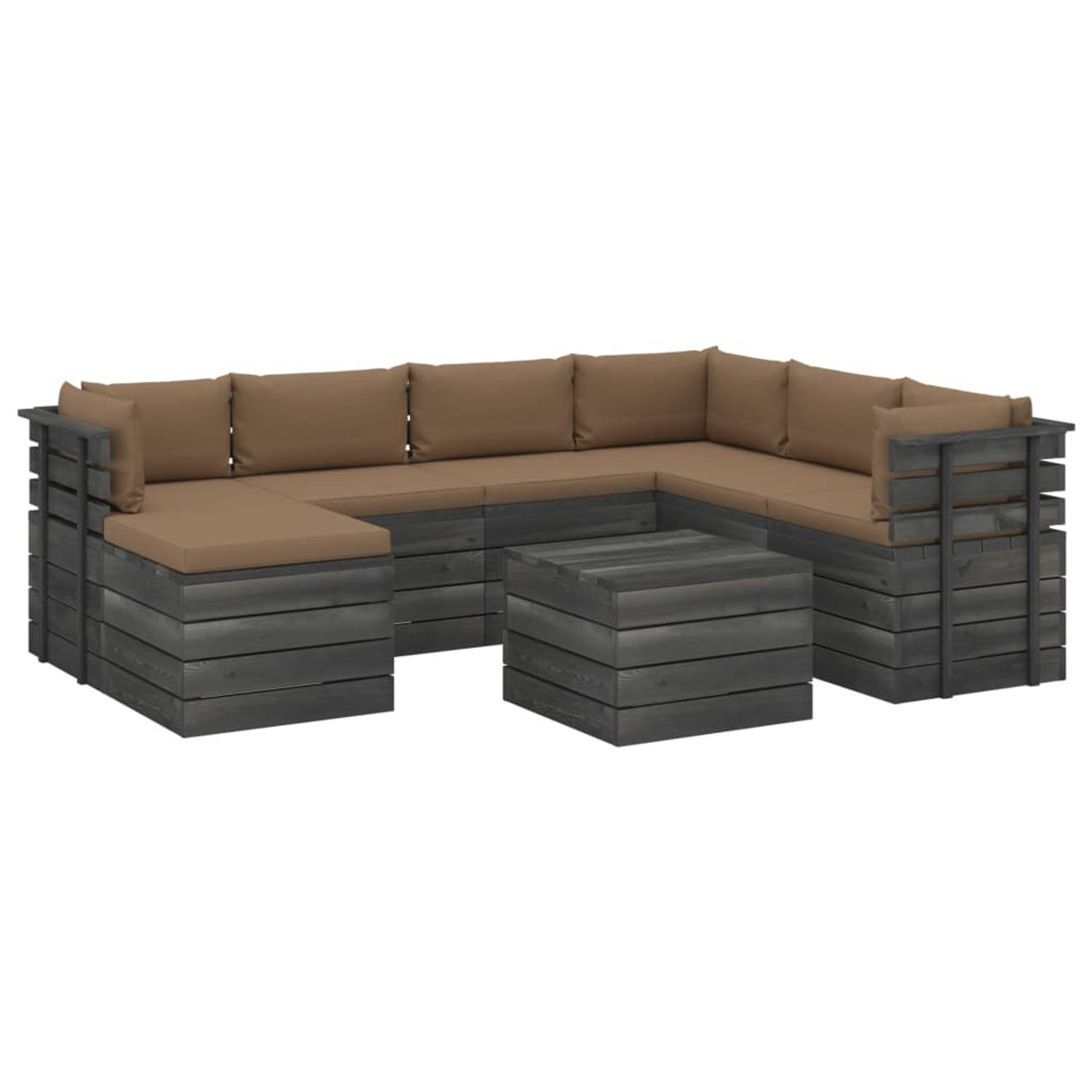 The Living Store 8-delige Loungeset pallet met kussens massief grenenhout - Tuinset