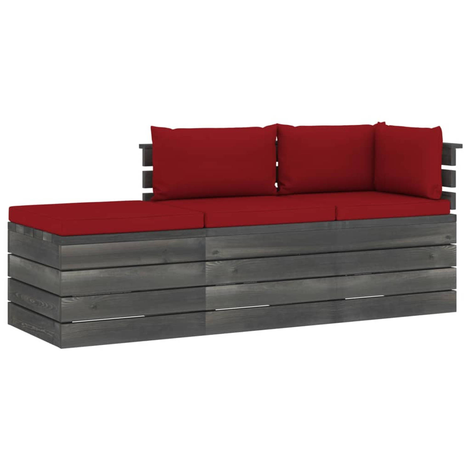 The Living Store 3-delige Loungeset met kussens pallet massief grenenhout - Tuinset