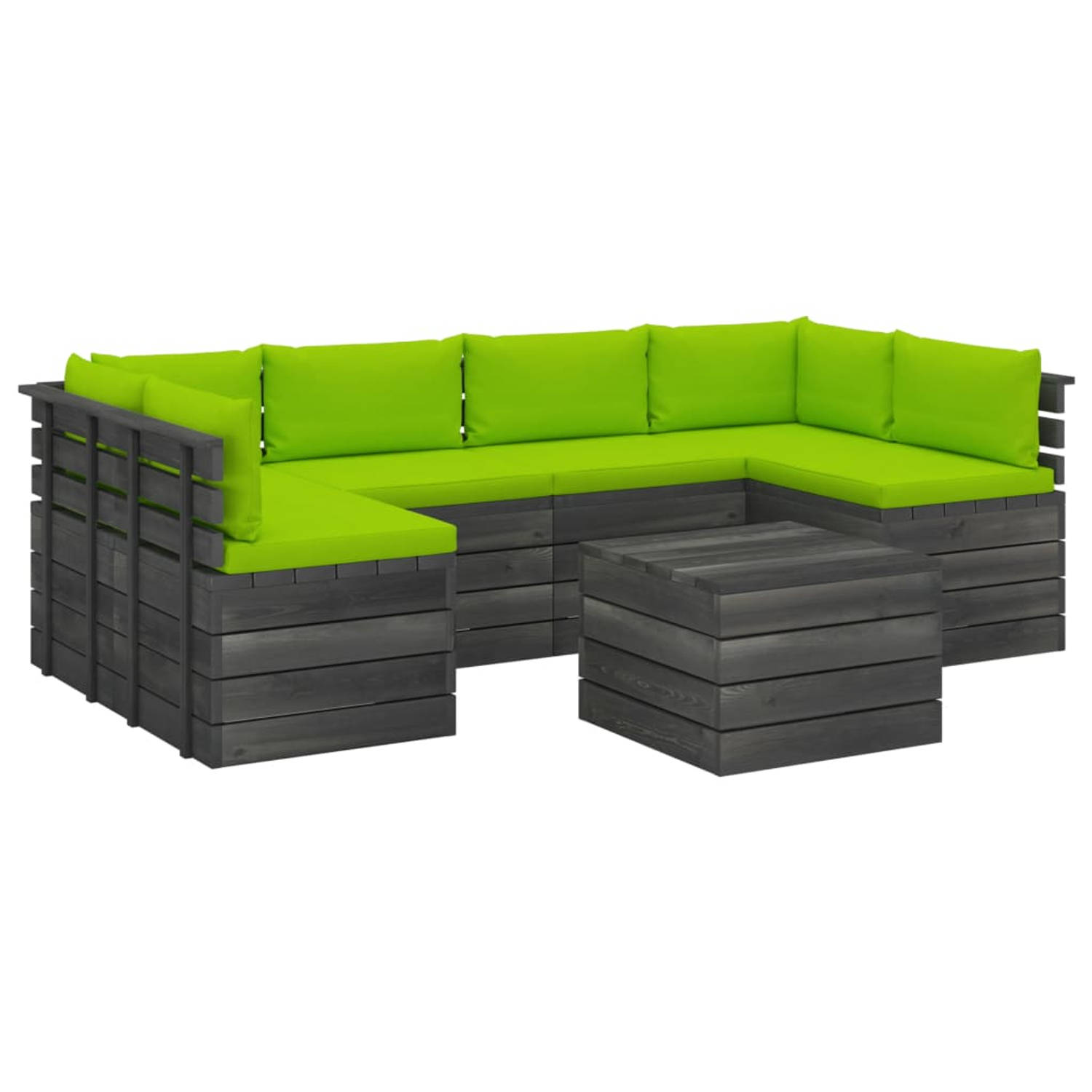 The Living Store Pallet Loungeset - Tuinmeubelset - Hout - 8 kussens - Grenenhout - 60 x 65 x 71.5 cm