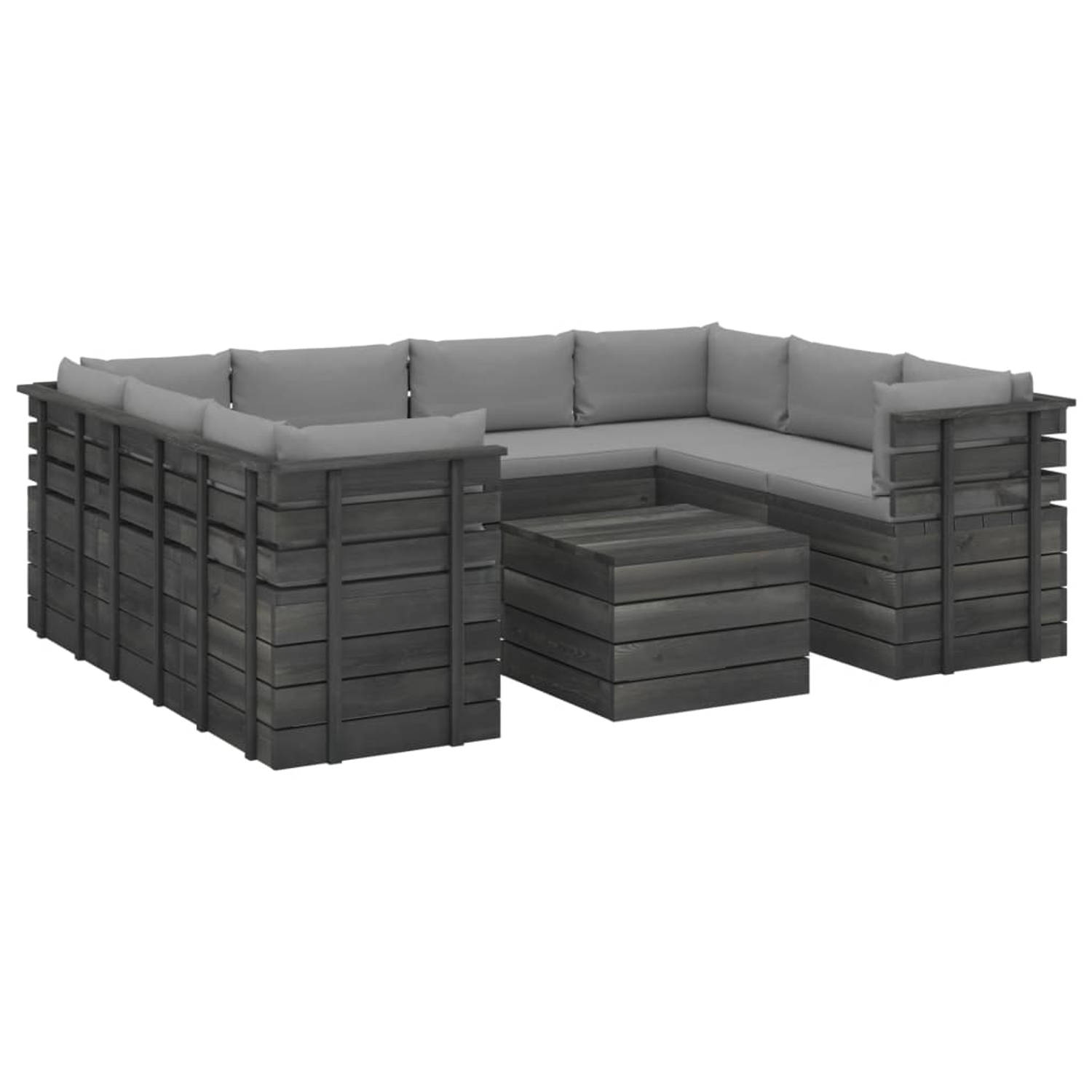 The Living Store Pallet Tuinset - Grenenhout - Grijs - 4x middenbank 4x hoekbank 1x tafel - Afmetingen 60x65x71.5cm 65x65x71.5cm 60x60x41.5cm