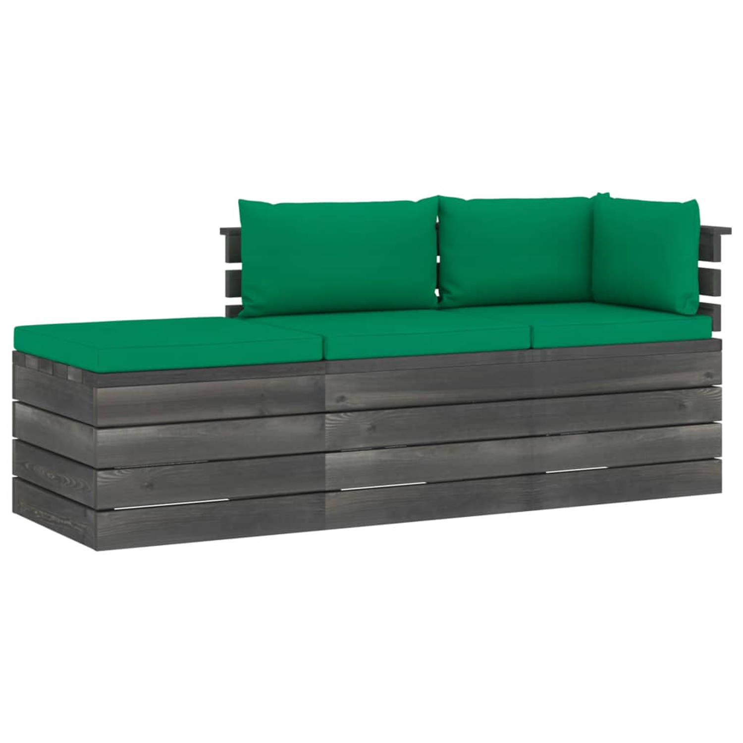 The Living Store 3-delige Loungeset met kussens pallet massief grenenhout - Tuinset