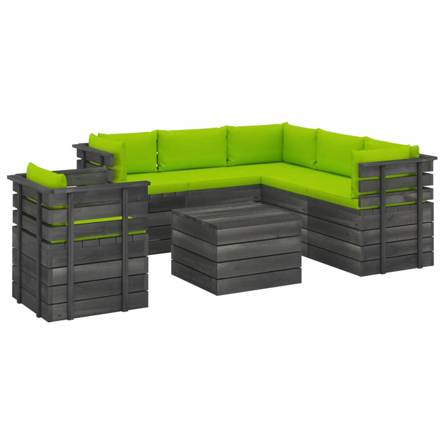 The Living Store Pallet Tuinset - Houten loungeset - Massief grenenhout - Modulair design - 100% polyester kussens - Afm - armstoel- 70x65x71.5cm - Afm - tafel- 60x60x41.5cm - Mont