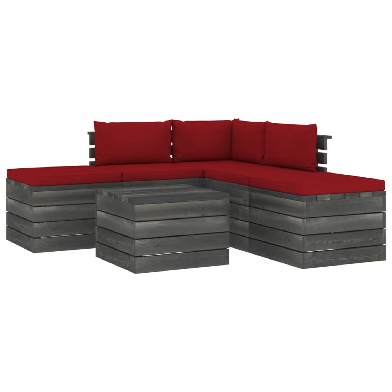 The Living Store Loungeset Pallet - Grenenhout - 60x65x71.5 cm - wijnrood