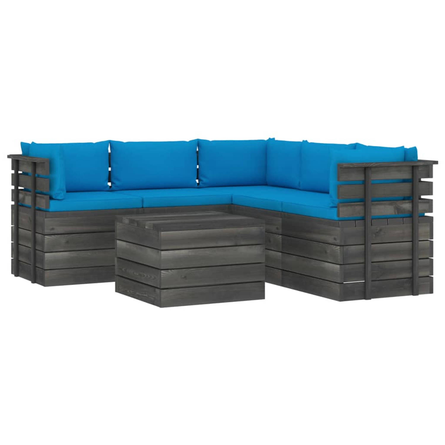 The Living Store 6-delige Loungeset met kussens pallet massief grenenhout - Tuinset