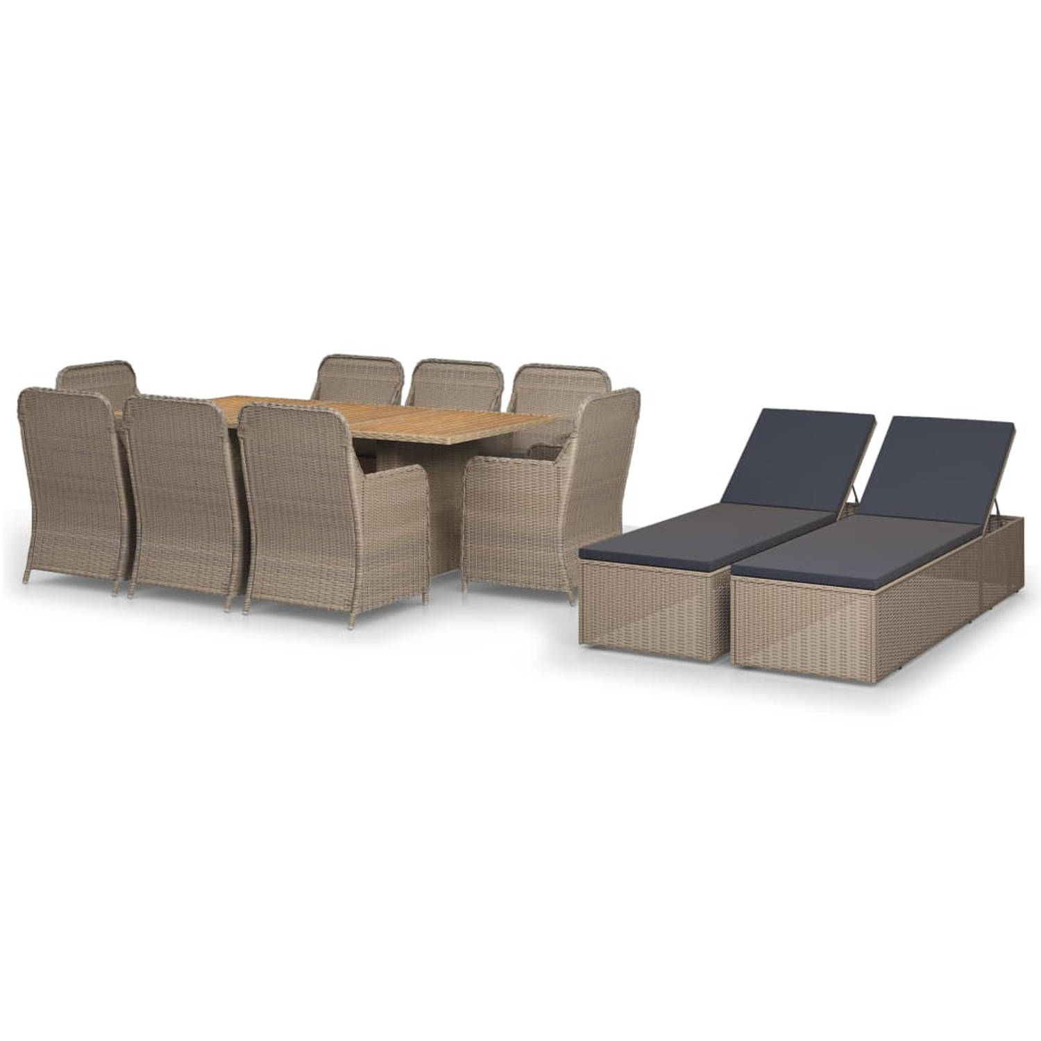 The Living Store Tuinset Brown - 200x100x74 cm - PE-Rattan - Acaciahout