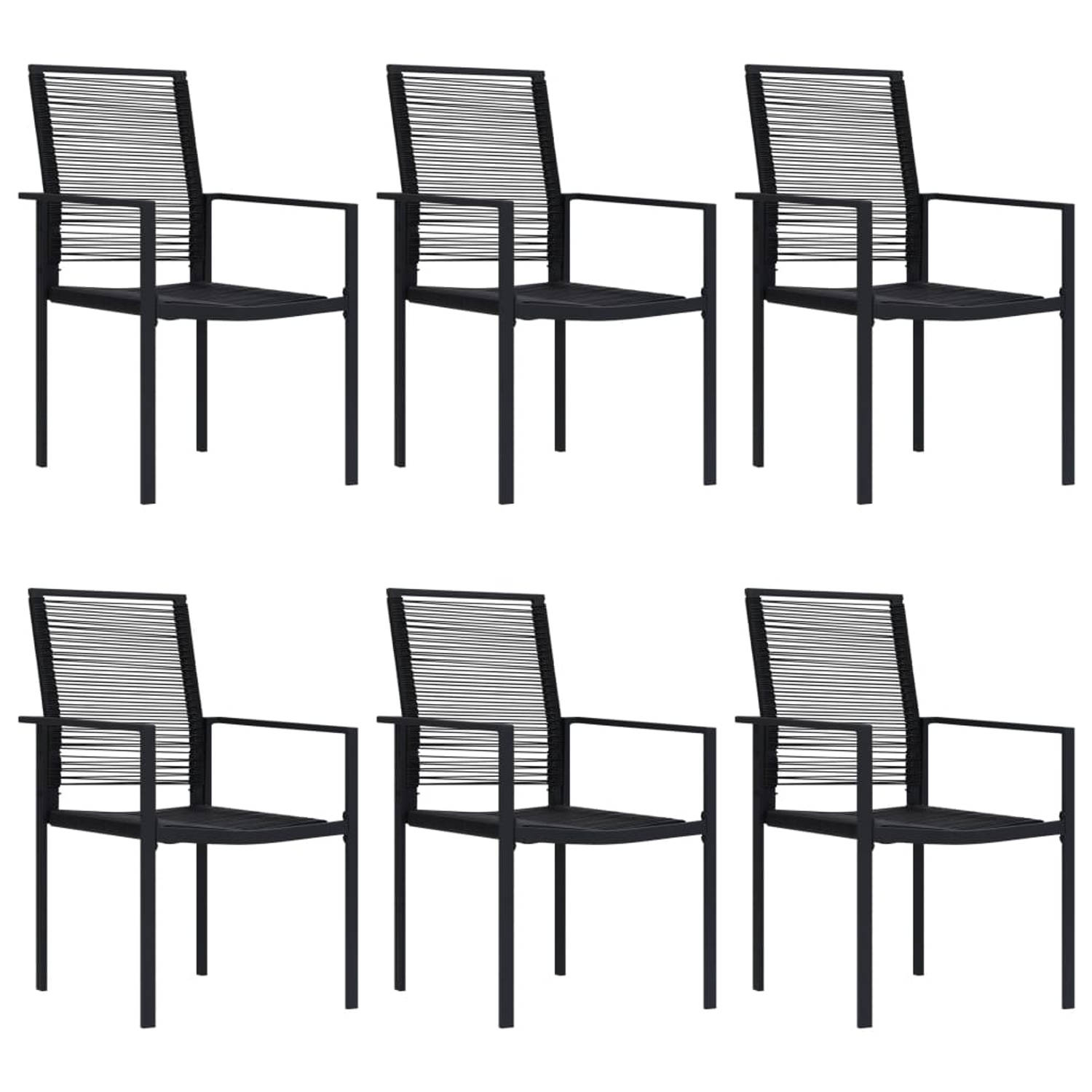 The Living Store Tuinset - Eettafel met 6 stoelen - Glas en gepoedercoat staal - Zwart - 150 x 80 x 74 cm (L x B x H) - Waterbestendig
