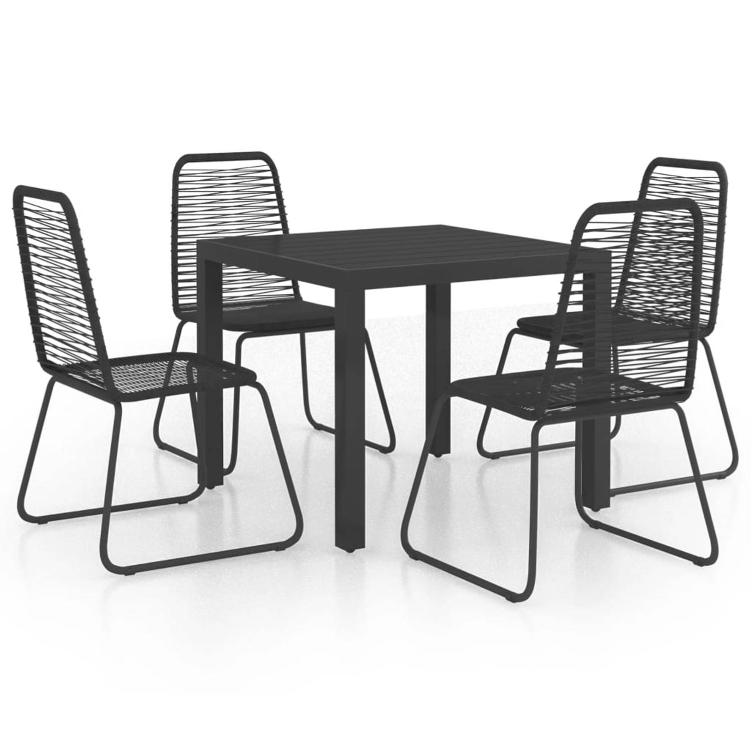 The Living Store Tuinmeubelset - PVC-rattan - Aluminium frame - HKC tafelblad - Zwart - 79x79x74cm - 54x59x91cm - 45x40cm - 44cm - Montage vereist - 1 tafel 4 stoelen