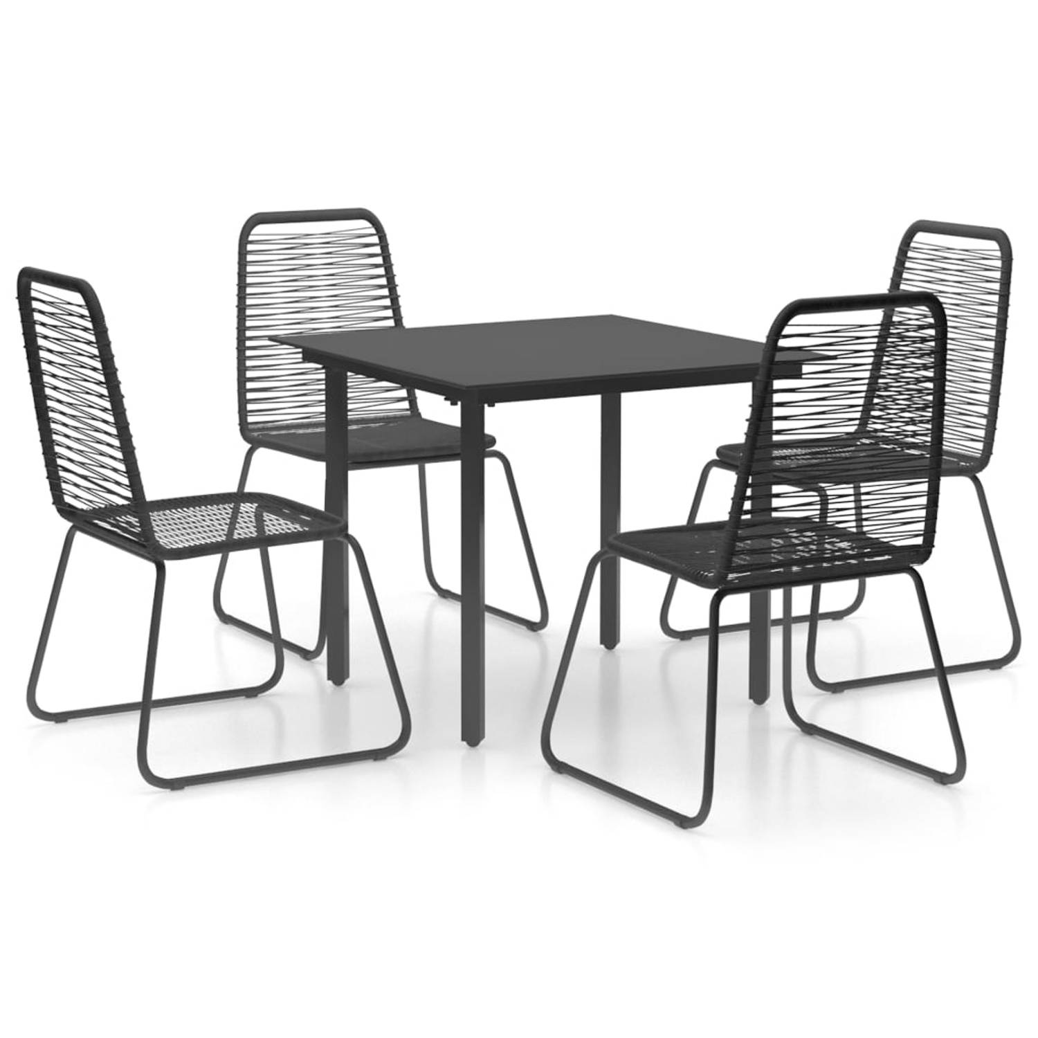 The Living Store Tuinmeubelset - PVC-rattan - Staal - Zwarte tafel- 80 x 80 x 74 cm (L x B x H) - Zwarte stoel- 54 x 59 x 91 cm (L x B x H) - 4 stoelen - Montage vereist
