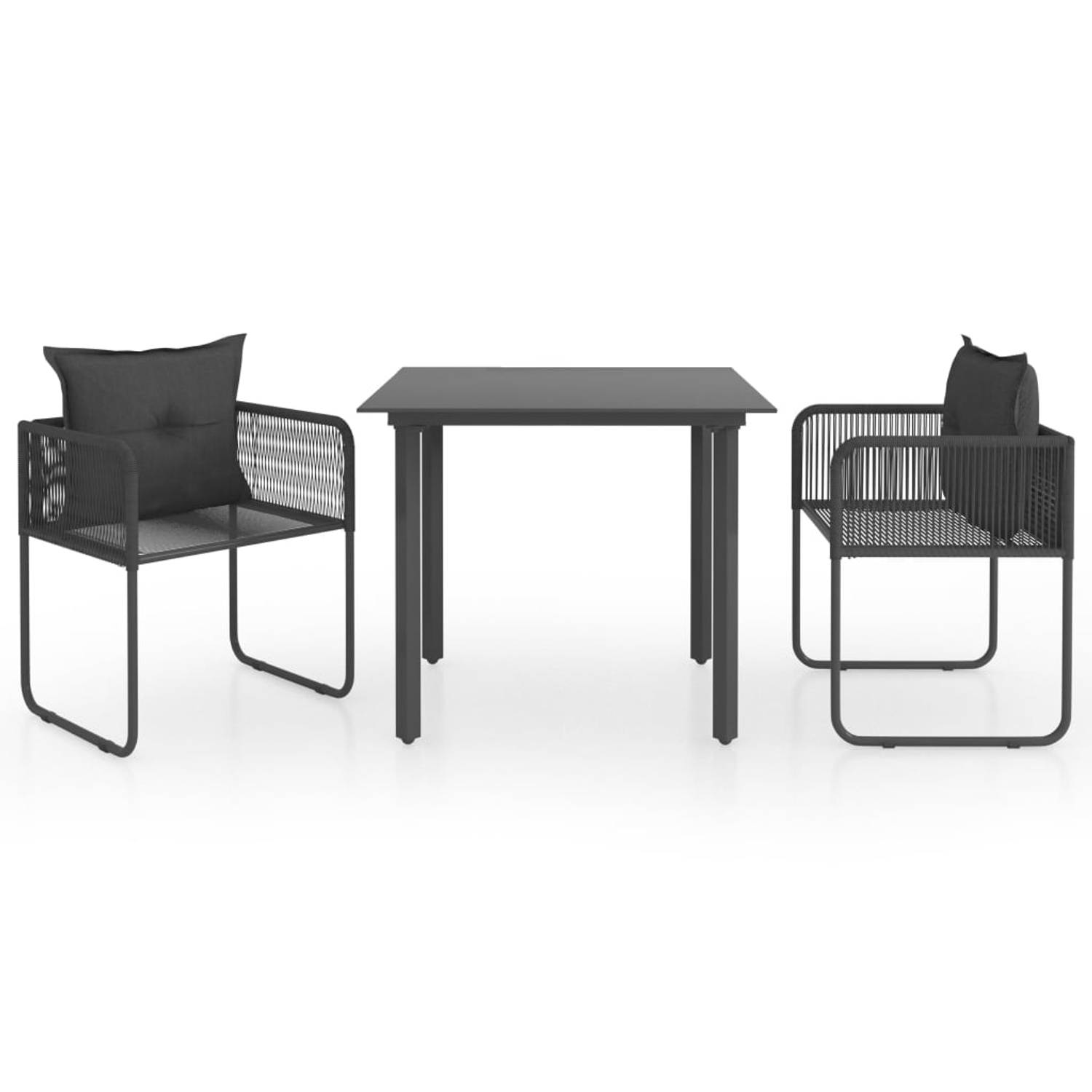 The Living Store Tuinmeubelset PVC-rattan - zwart - 80 x 80 x 74 cm - glas en staal - eenvoudig schoon te maken - lichtgewicht