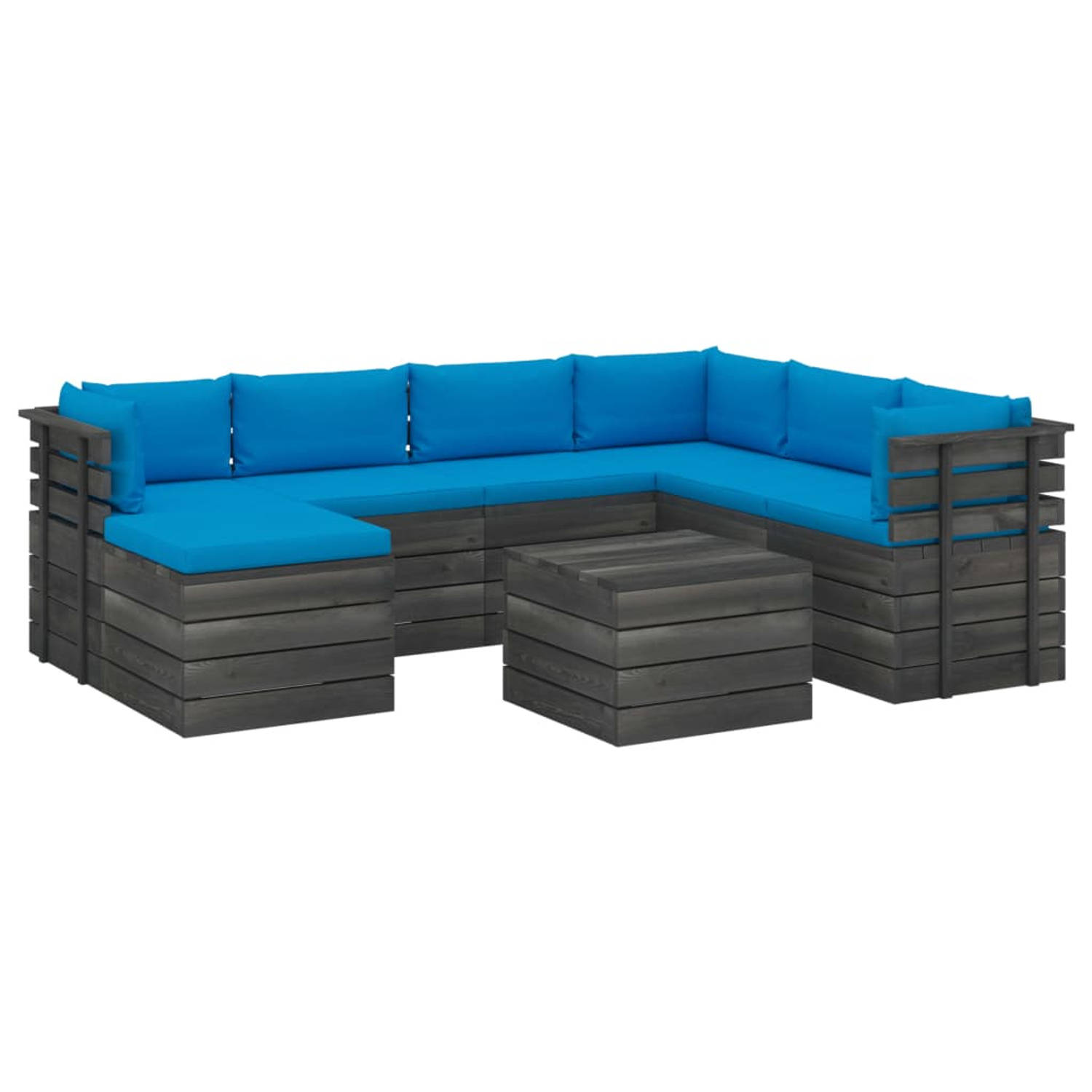 The Living Store Pallet Loungeset - Grenenhout - Lichtblauw - 60x60x41.5 cm - 100% polyester