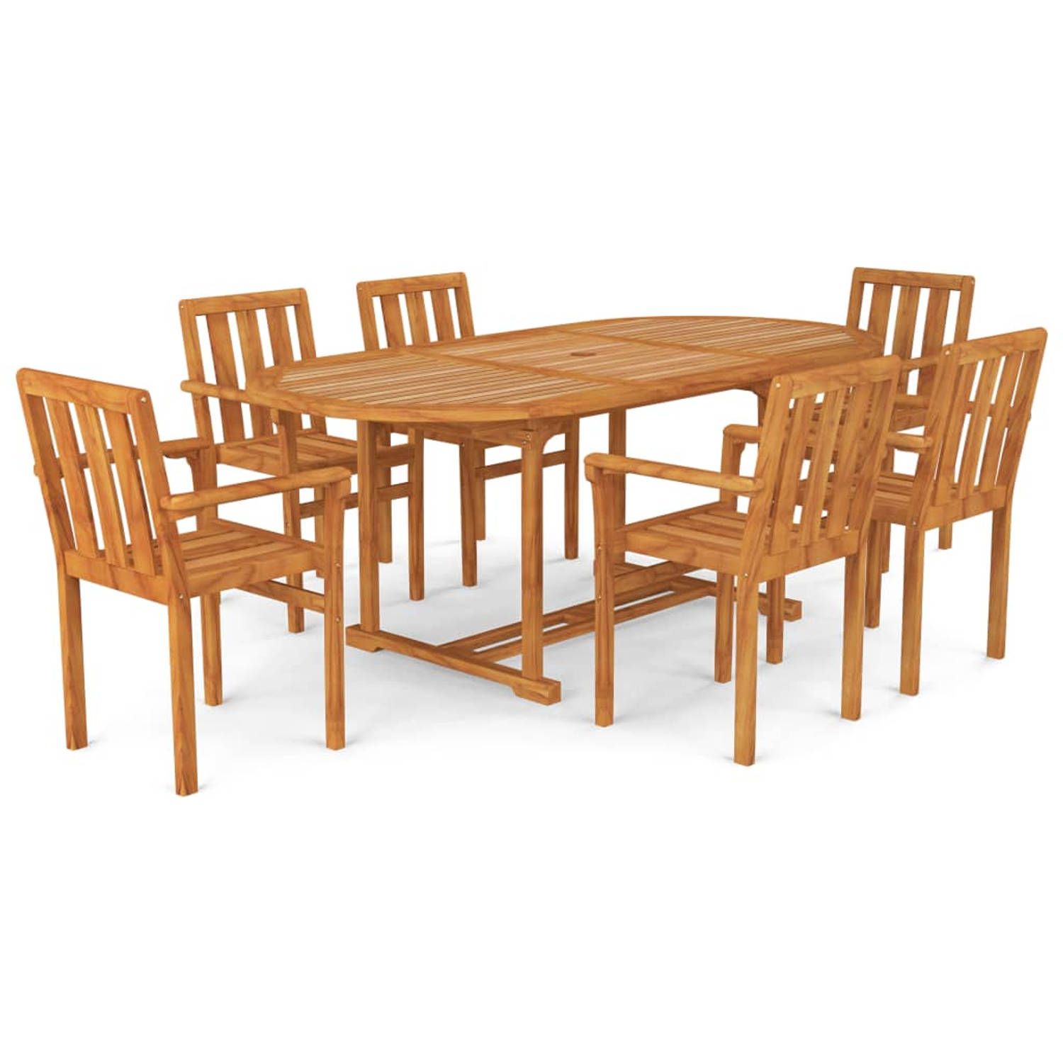 The Living Store Teak Tuinset - Uitschuifbare tafel (150-200 x 100 x 75 cm) - Stapelbare stoelen - Waterbestendig hout