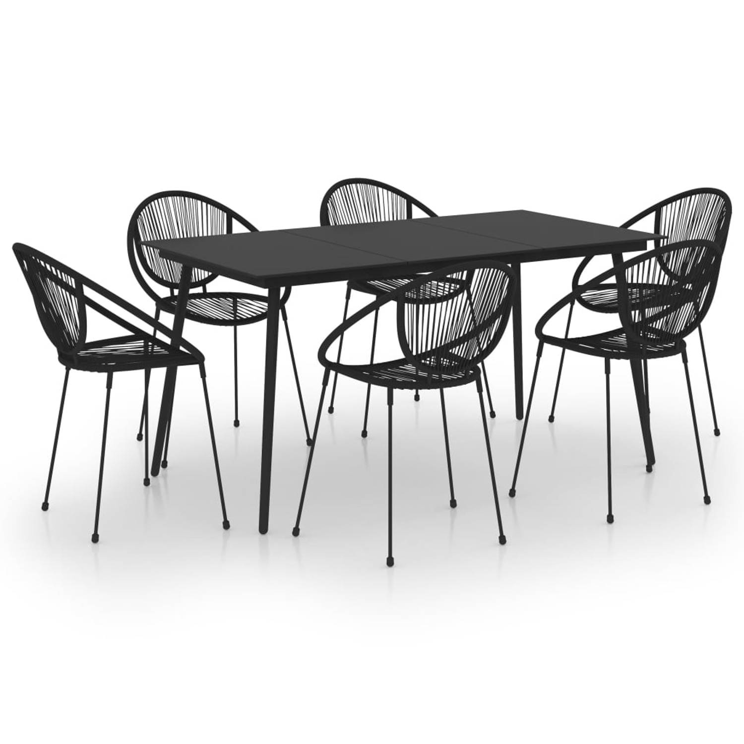 The Living Store Tuinset - Eettafel en 6 stoelen - Zwart - PVC-rattan