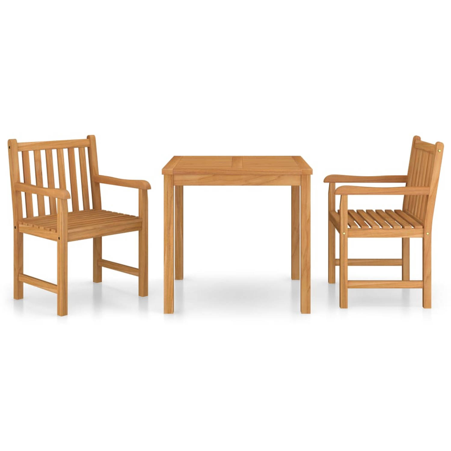 The Living Store Teak Tuinset - 80 x 80 x 77 cm - Duurzaam Teakhout - Waterbestendig - 1 Tafel - 2 Stoelen