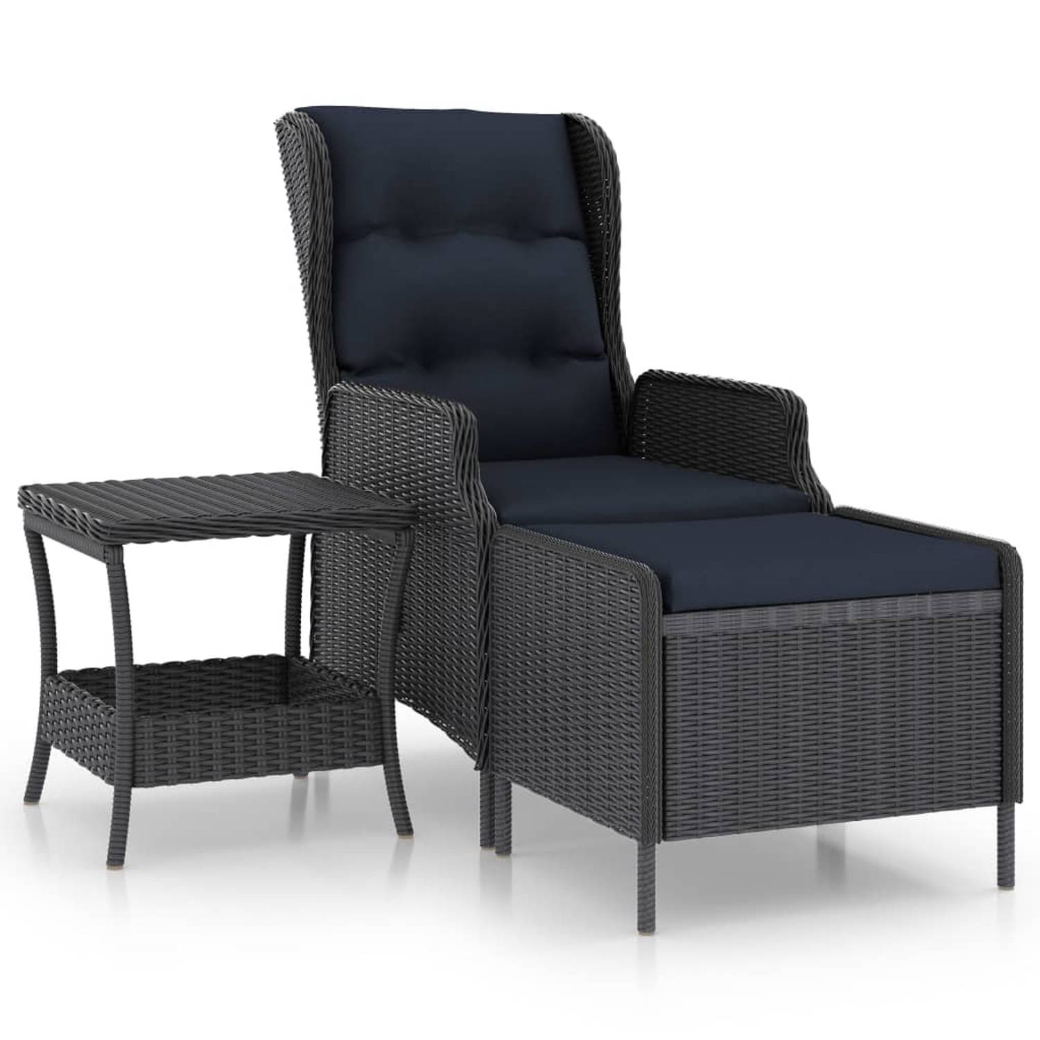 The Living Store 2-delige Loungeset met kussens poly rattan donkergrijs - Tuinset