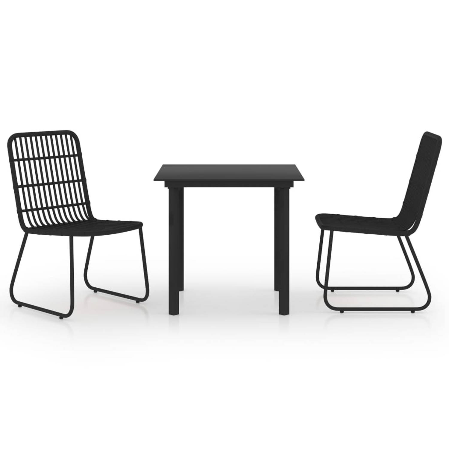 The Living Store Tuinset - - Tafel - 2 Stoelen - 80x80x74cm - Zwart