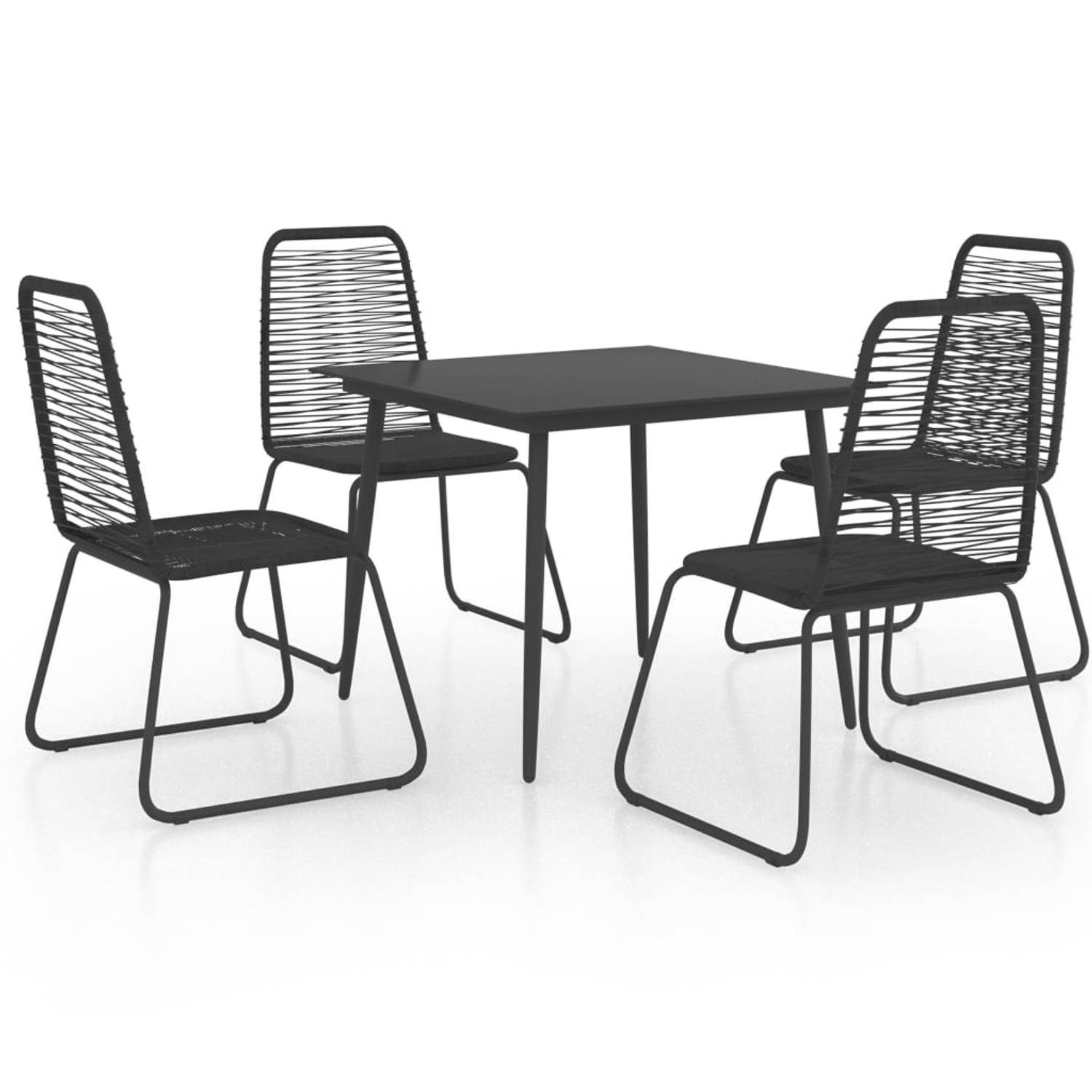 The Living Store tuinmeubelset - PVC-rattan - zwart - 80x80x74cm (tafel) - 54x59x91cm (stoel)