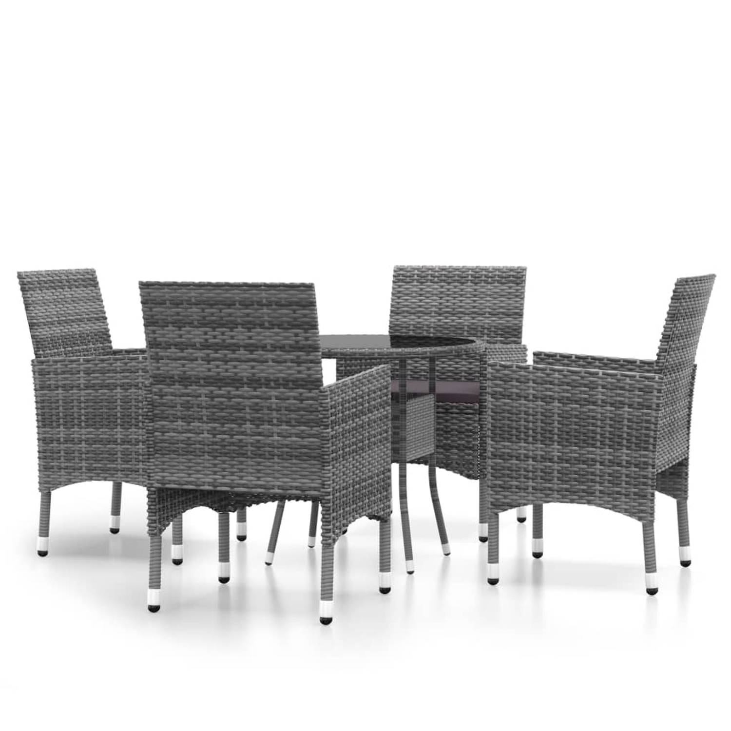 The Living Store Tuinset - Rattan - Grijs - 80x75 cm - Met kussens