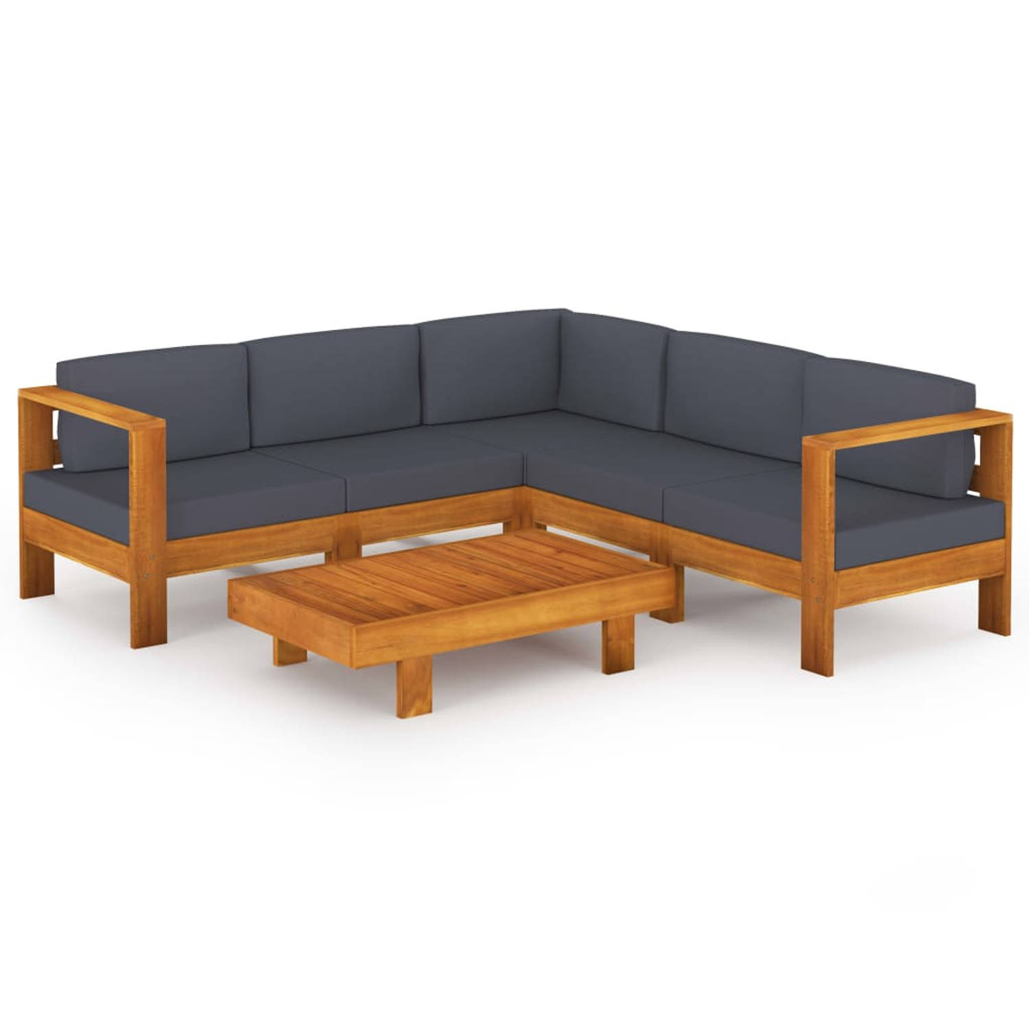 The Living Store Loungeset Acaciahout - Tuinmeubelset - Massief hout - Donkergrijs kussen - 100x60x25cm