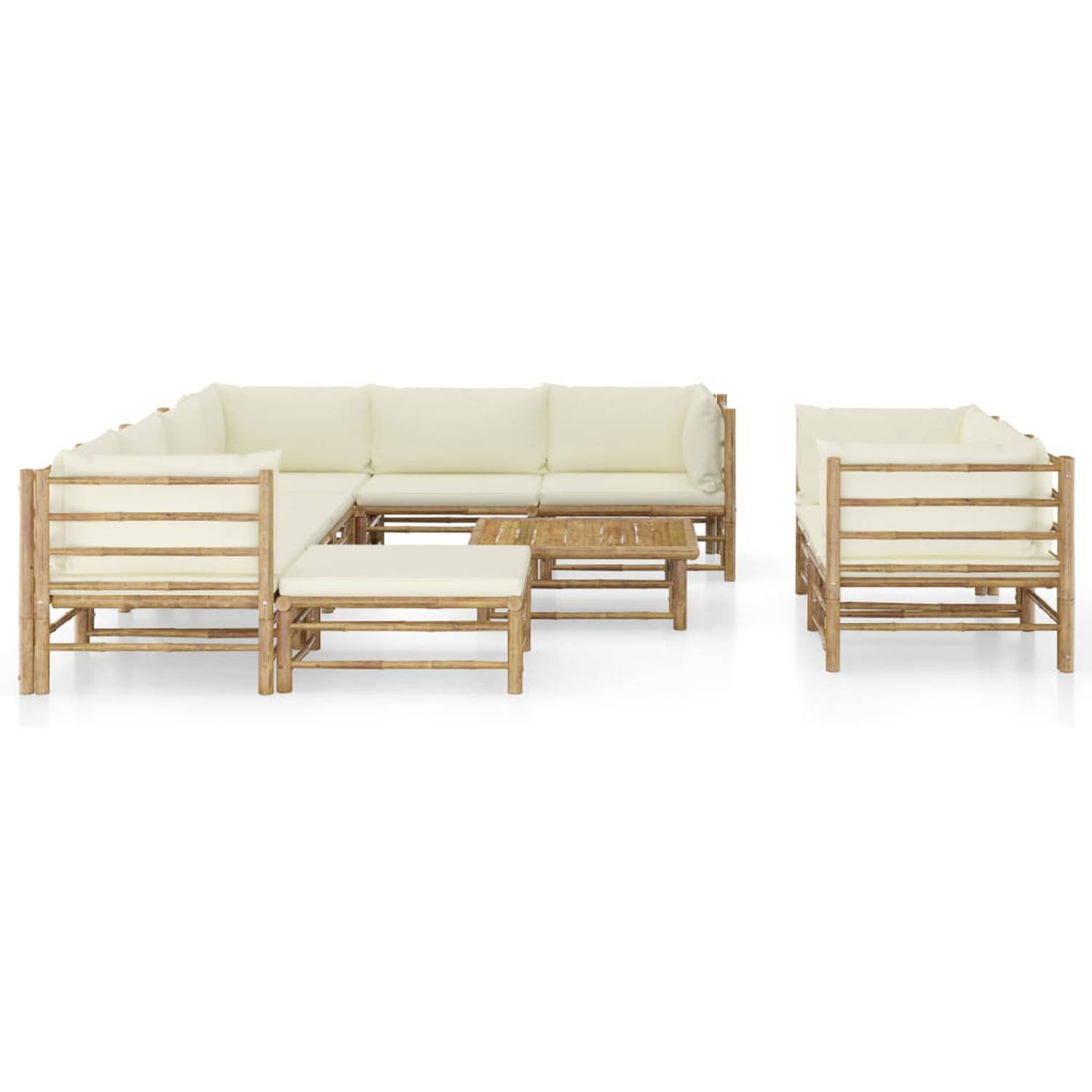 The Living Store 10-delige Loungeset met crèmewitte kussens bamboe - Tuinset