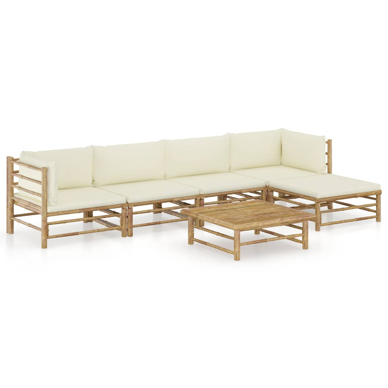 The Living Store 6-delige Loungeset met crèmewitte kussens bamboe - Tuinset