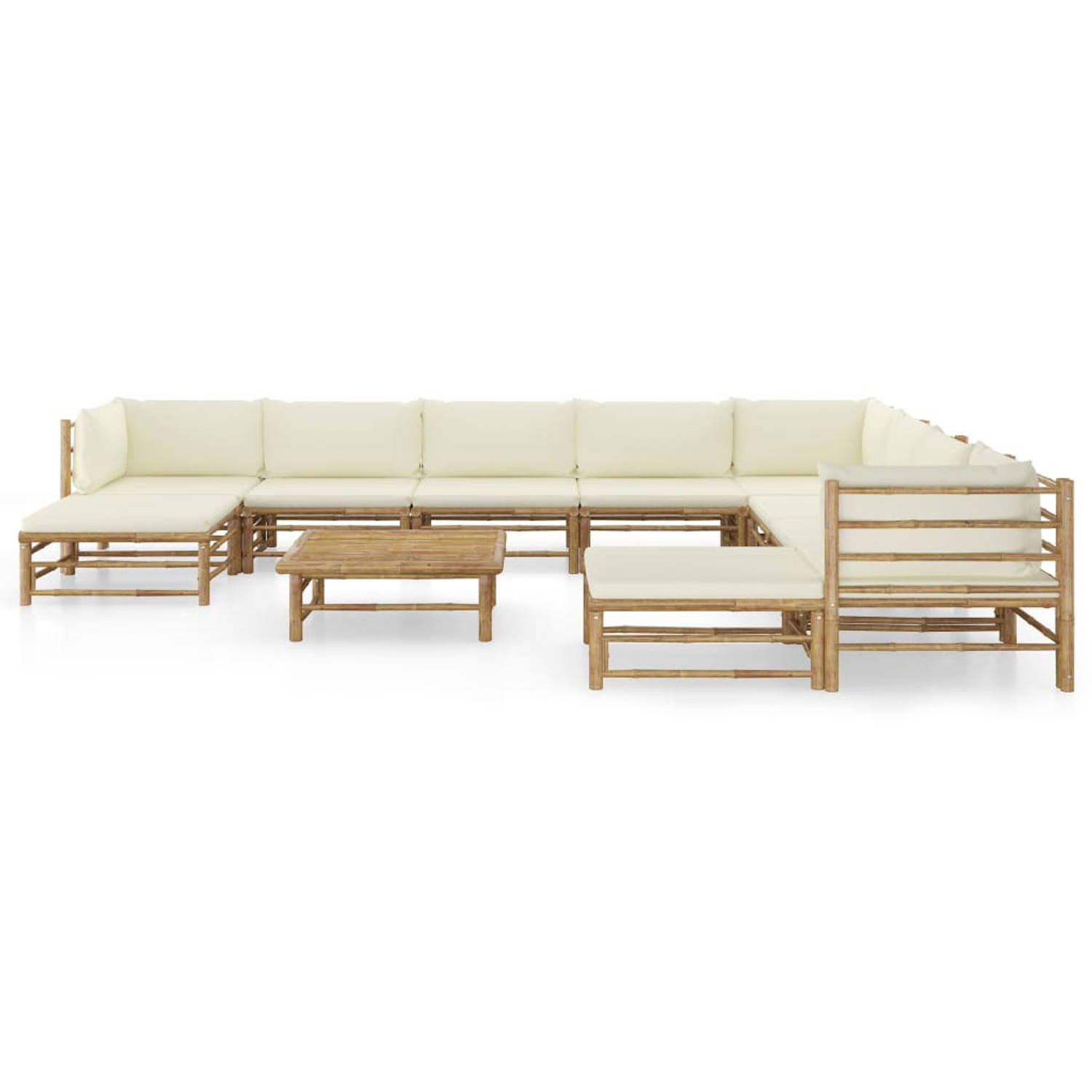 The Living Store Bamboe Lounge Set - Crèmewit - Modulair design - Stevig en gemakkelijk schoon te maken - Dik gevoerde