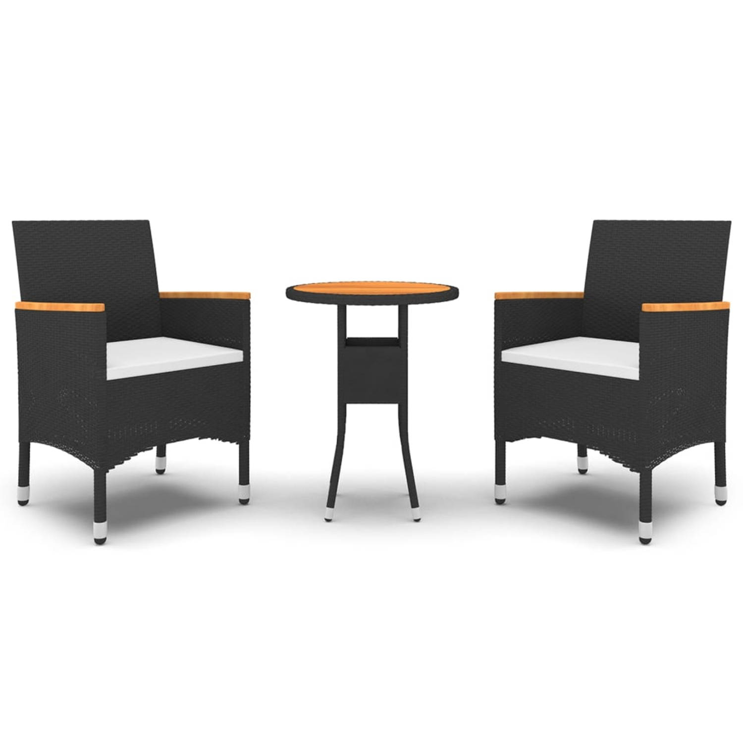 The Living Store Tuinset - Poly rattan - Zwart - 60 x 75 cm - Gehard glas - Comfortabele stoelen - Inclusief kussens