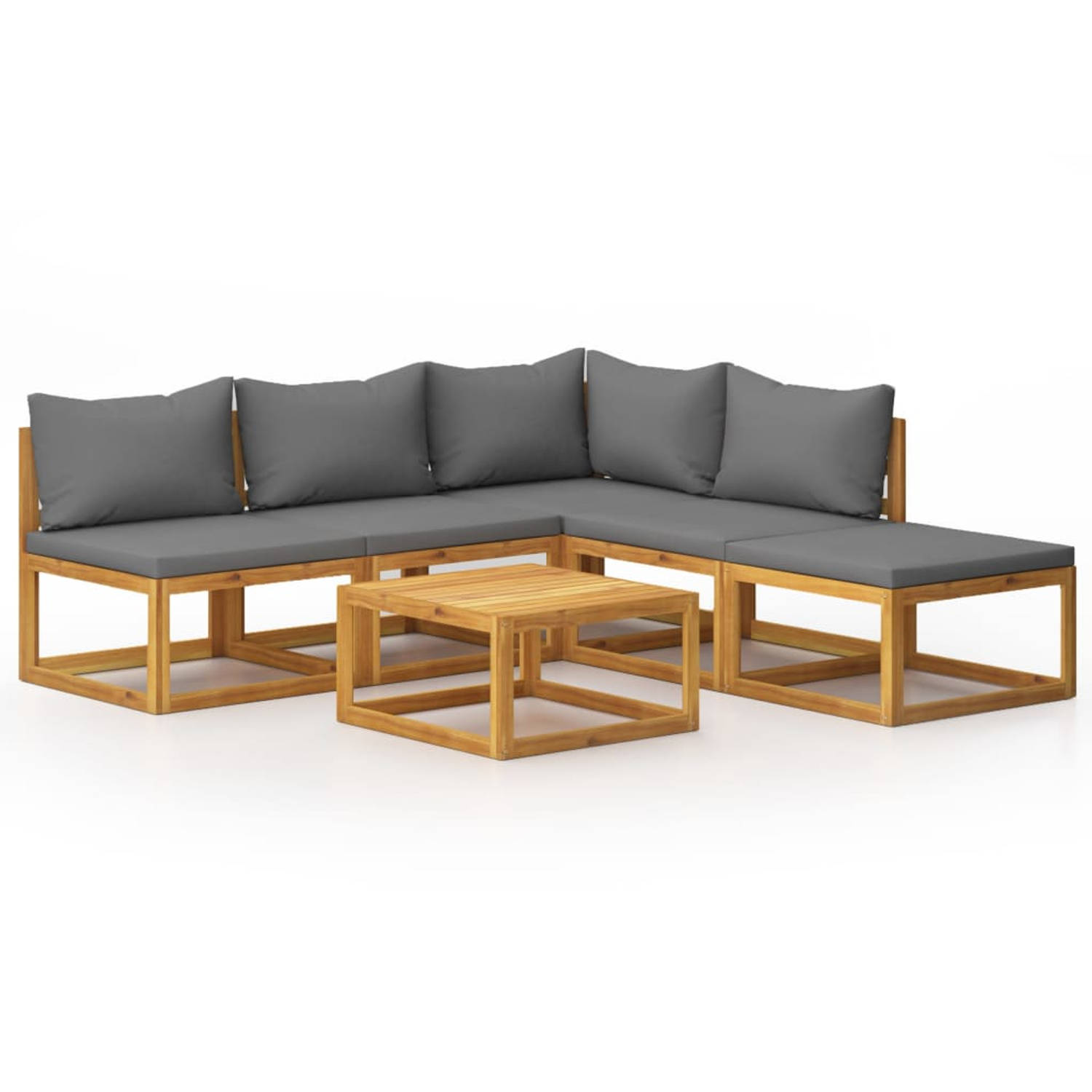 The Living Store Loungeset Acacia - 68x68x29 cm - donkergrijs kussen