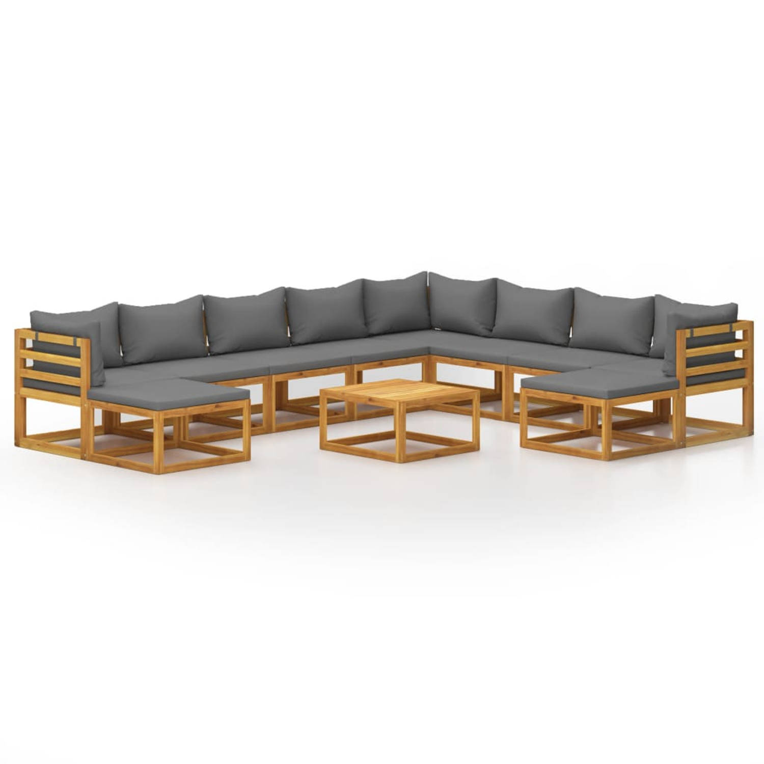 The Living Store 11-delige Loungeset met kussens massief acaciahout - Tuinset