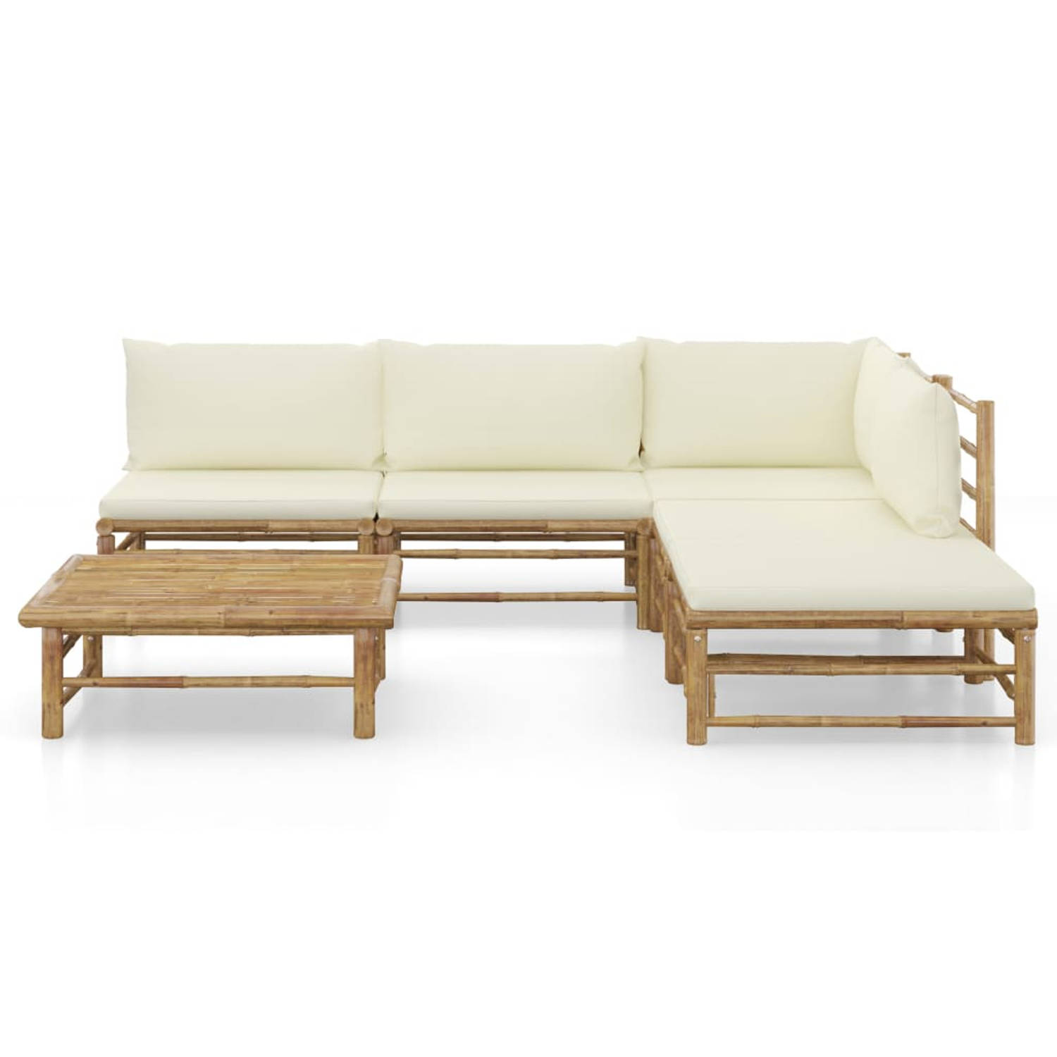 The Living Store Loungehoek Bamboe - Lounge set - Crèmewit - 65x70x60 cm - Stevig en gemakkelijk schoon te maken