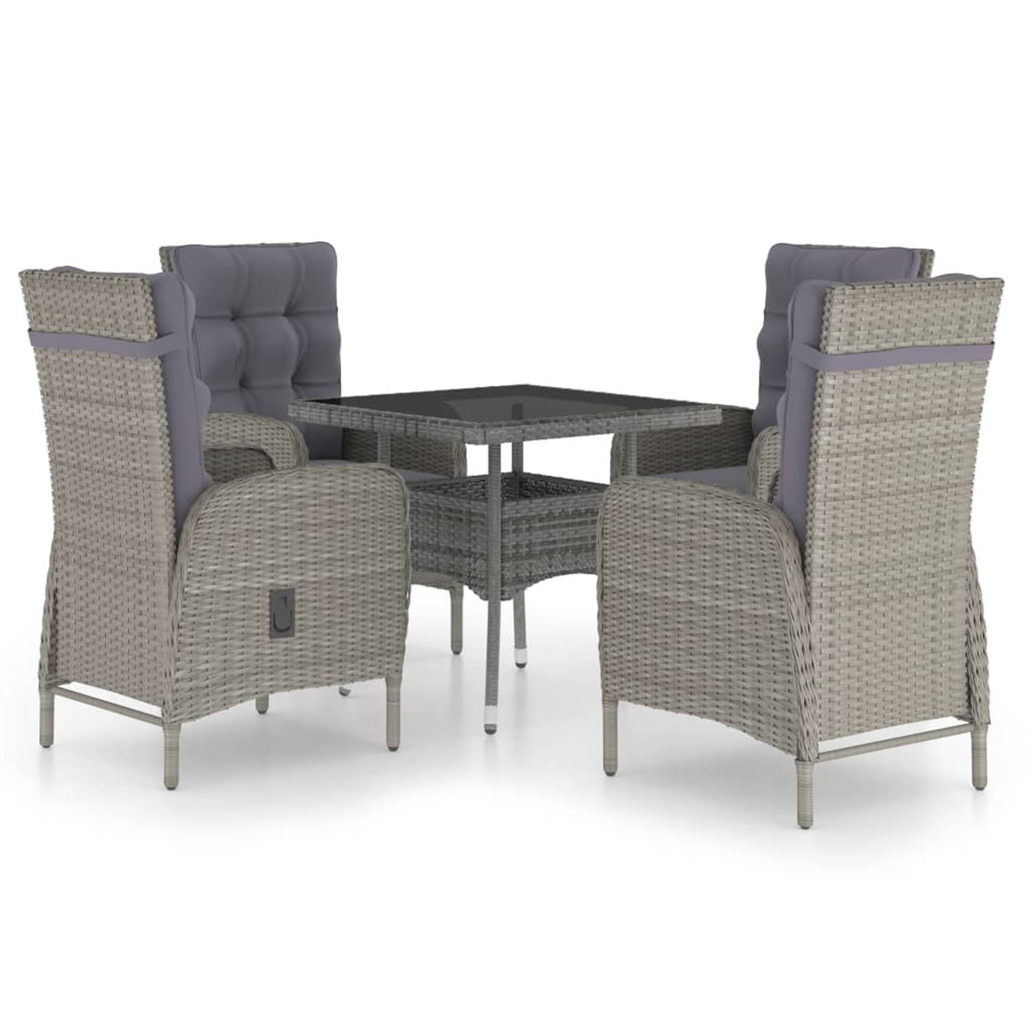 The Living Store Tuinmeubelset Grijs Rattan - 80x80x75 cm tafel - 58x63x108 cm stoel