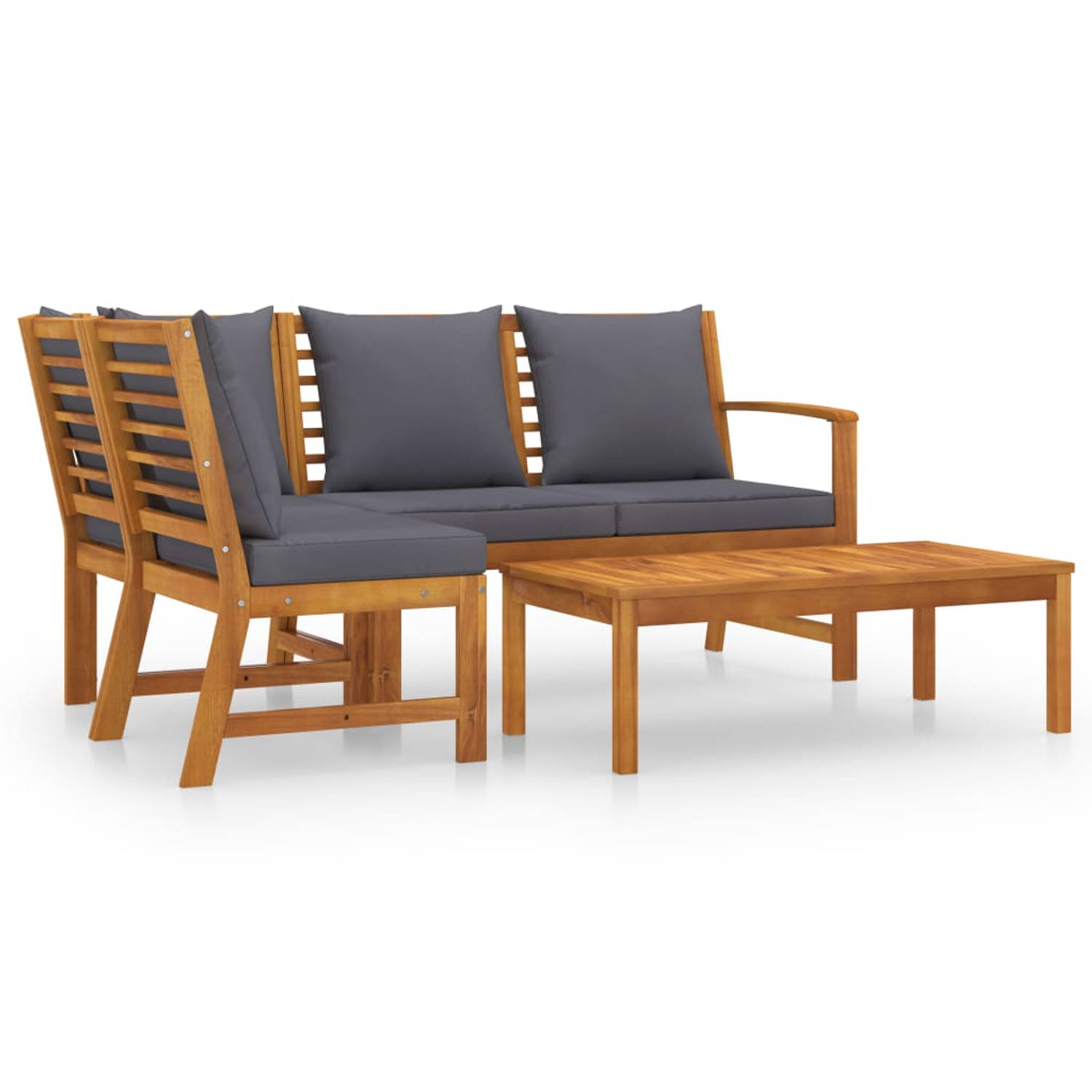 The Living Store Lounge set - Acaciahout - 4-delig - 114.5x60.5x81cm - Donkergrijs kussen