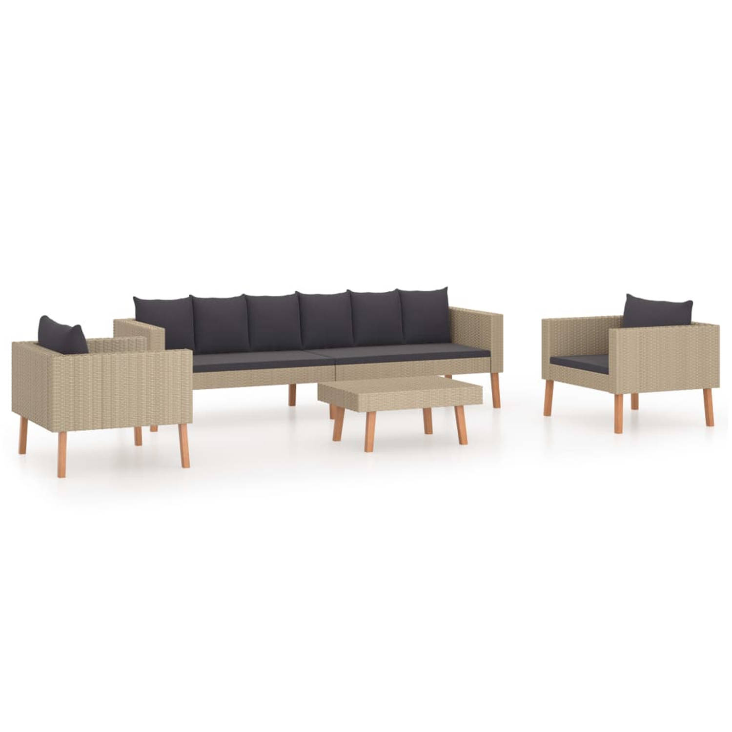 The Living Store 4-delige Loungeset met kussens poly rattan beige - Tuinset