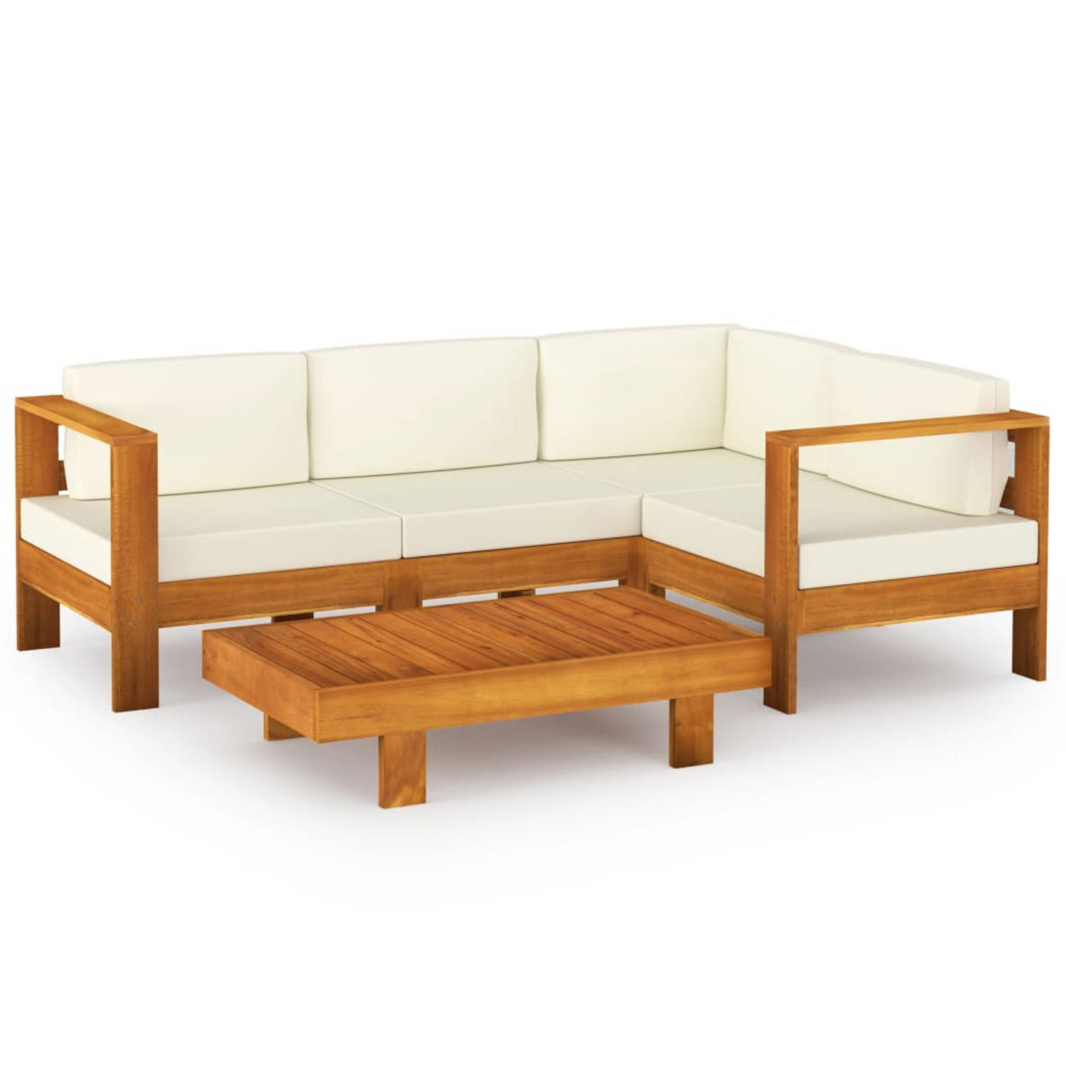The Living Store 5-delige Loungeset met crèmewitte kussens acaciahout - Tuinset