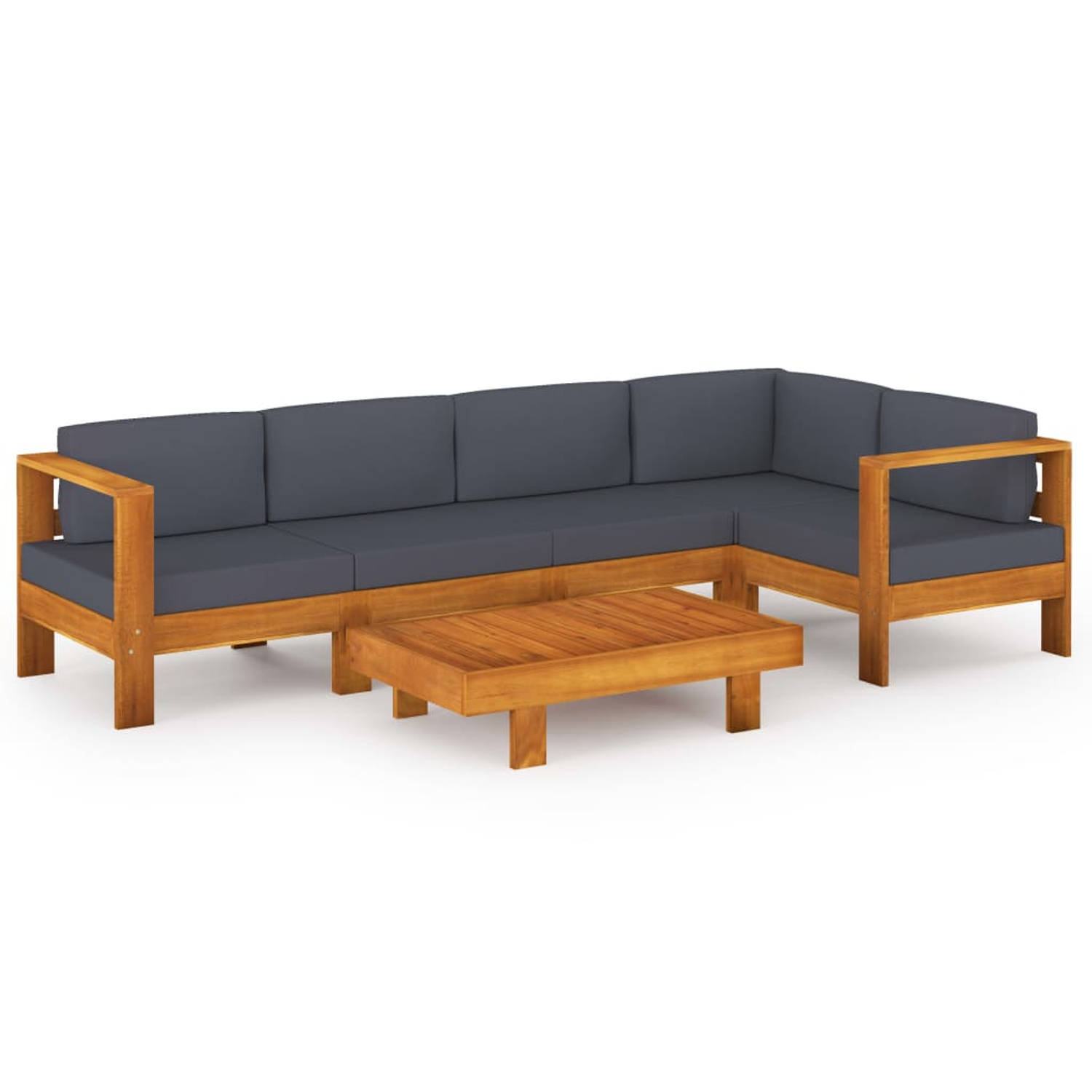 The Living Store Houten Loungeset - Tuinmeubelset - Massief Acaciahout - Donkergrijs kussen - Afmeting- 100 x 60 x 25 cm