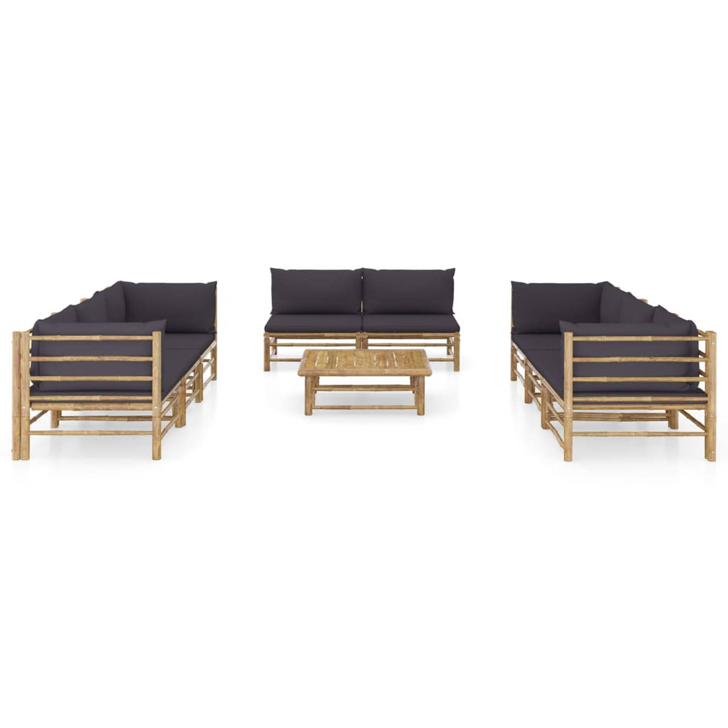 The Living Store Bamboe Loungehoek - Hoekbank Middenbank Tafel - 65x70x60cm - Donkergrijs